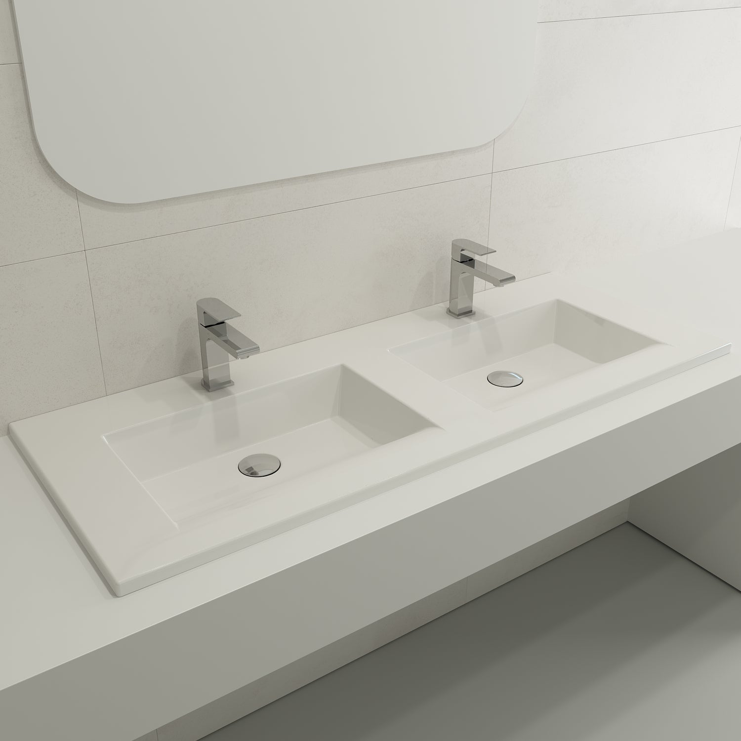 Alternate Image for BOCCHI Ravenna 48" Rectangle Wallmount Fireclay Bathroom Sink, Double Basin, White, Single Faucet Hole, 1111-001-0132