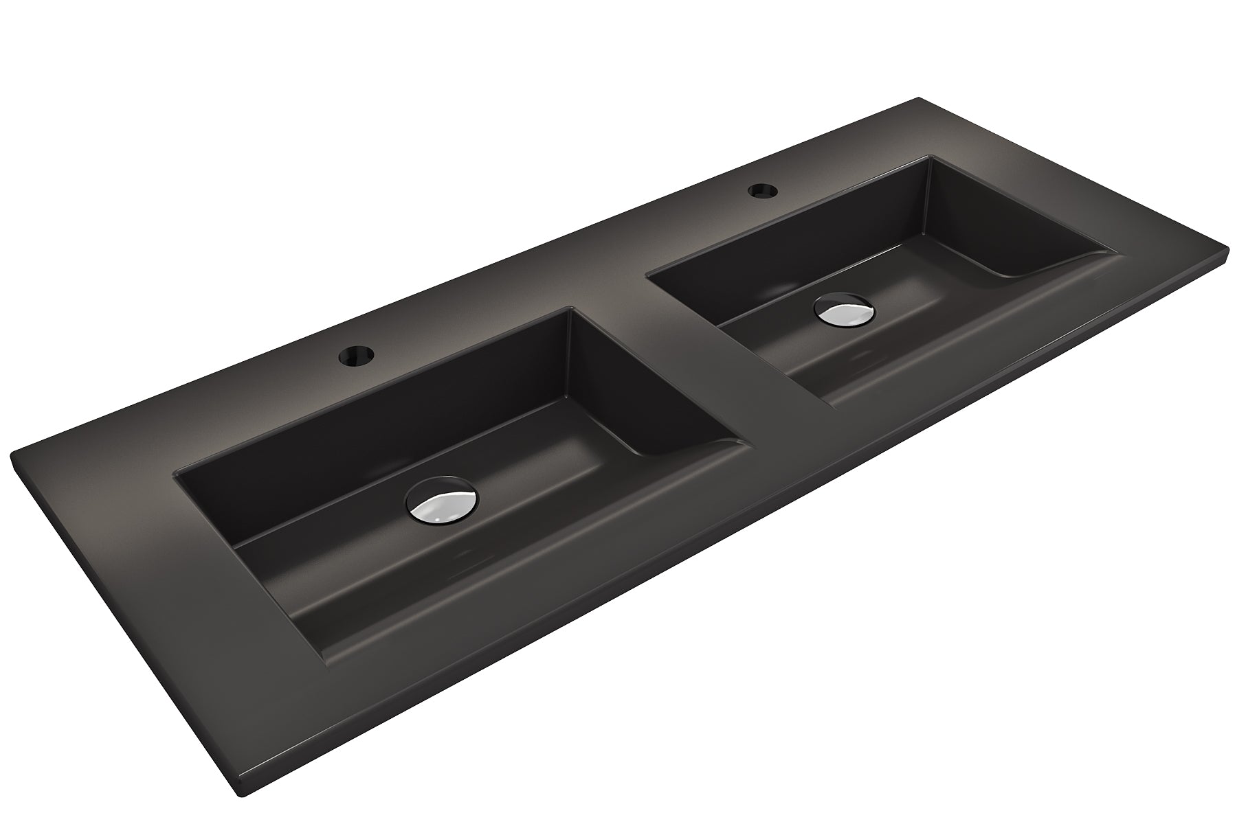 Alternate Image for BOCCHI Ravenna 48" Rectangle Wallmount Fireclay Bathroom Sink, Double Basin, Matte Black, Single Faucet Hole, 1111-004-0132