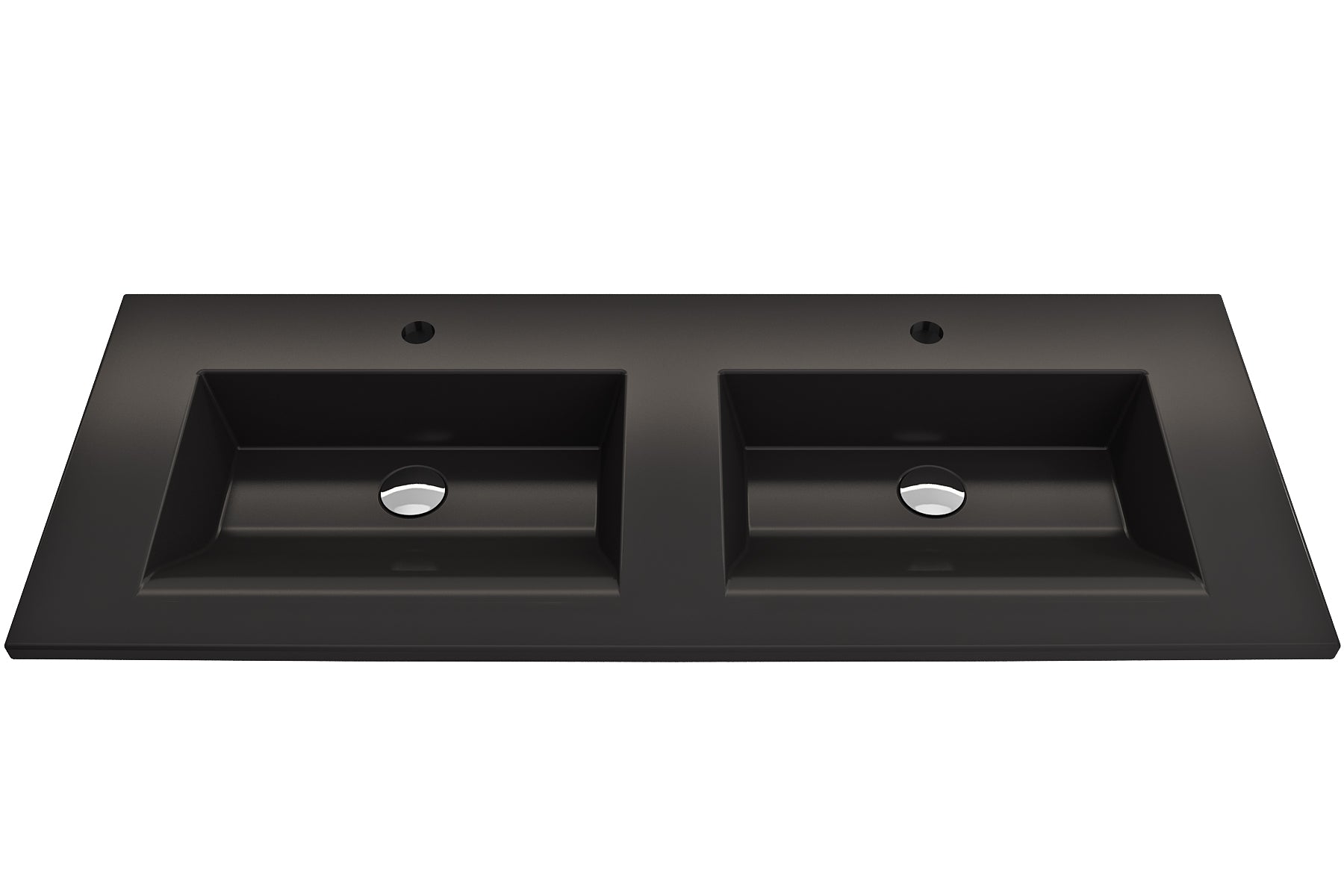 Alternate Image for BOCCHI Ravenna 48" Rectangle Wallmount Fireclay Bathroom Sink, Double Basin, Matte Black, Single Faucet Hole, 1111-004-0132