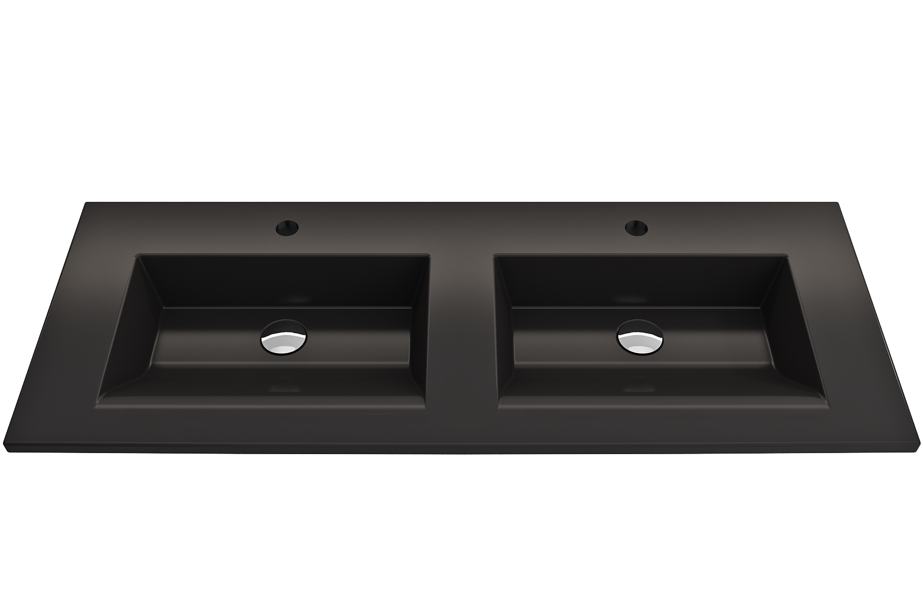 Alternate Image for BOCCHI Ravenna 48" Rectangle Wallmount Fireclay Bathroom Sink, Double Basin, Matte Black, Single Faucet Hole, 1111-004-0132