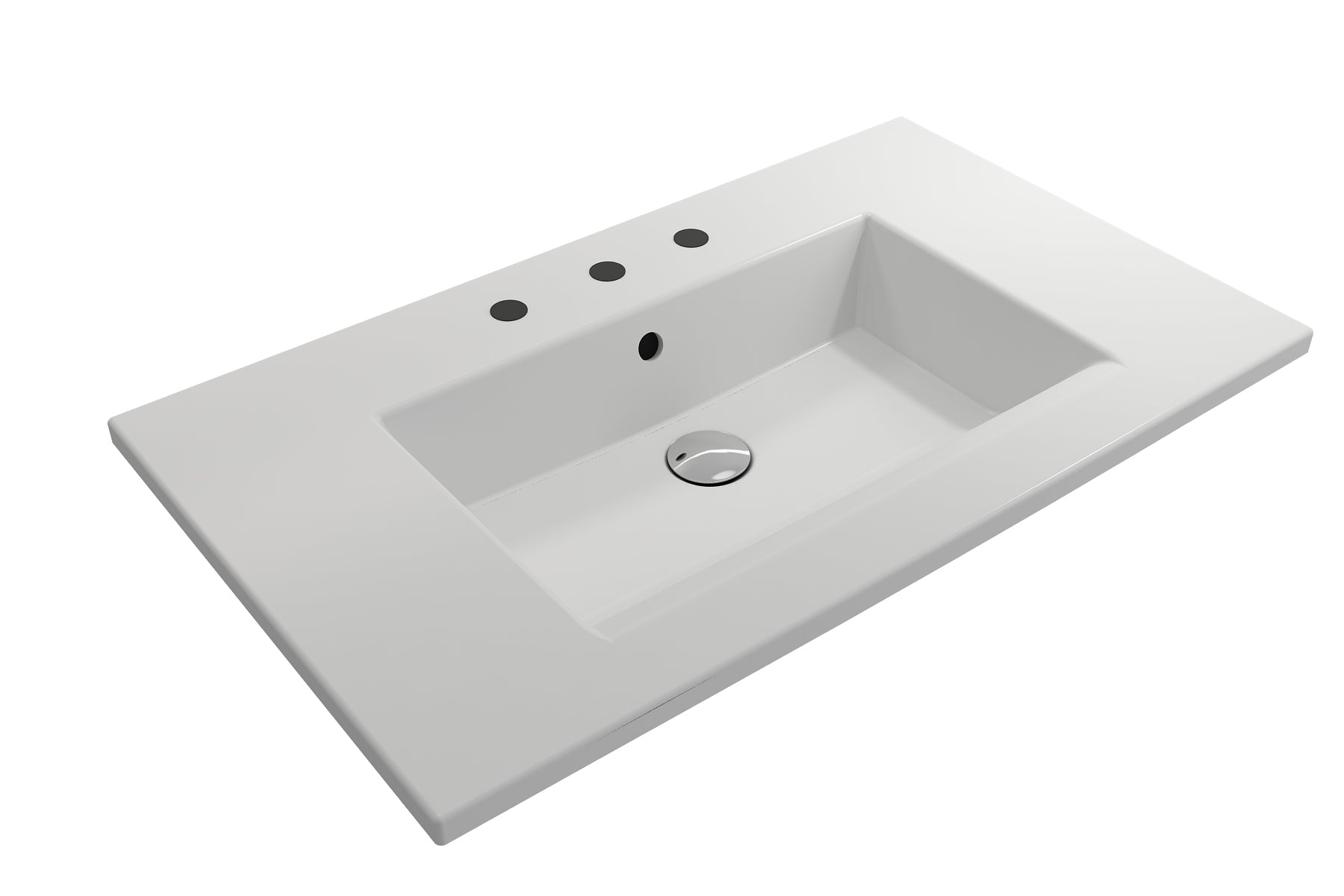 Alternate Image for BOCCHI Ravenna 32" Rectangle Wallmount Fireclay Bathroom Sink, Matte White, 3 Faucet Hole, 1113-002-0127
