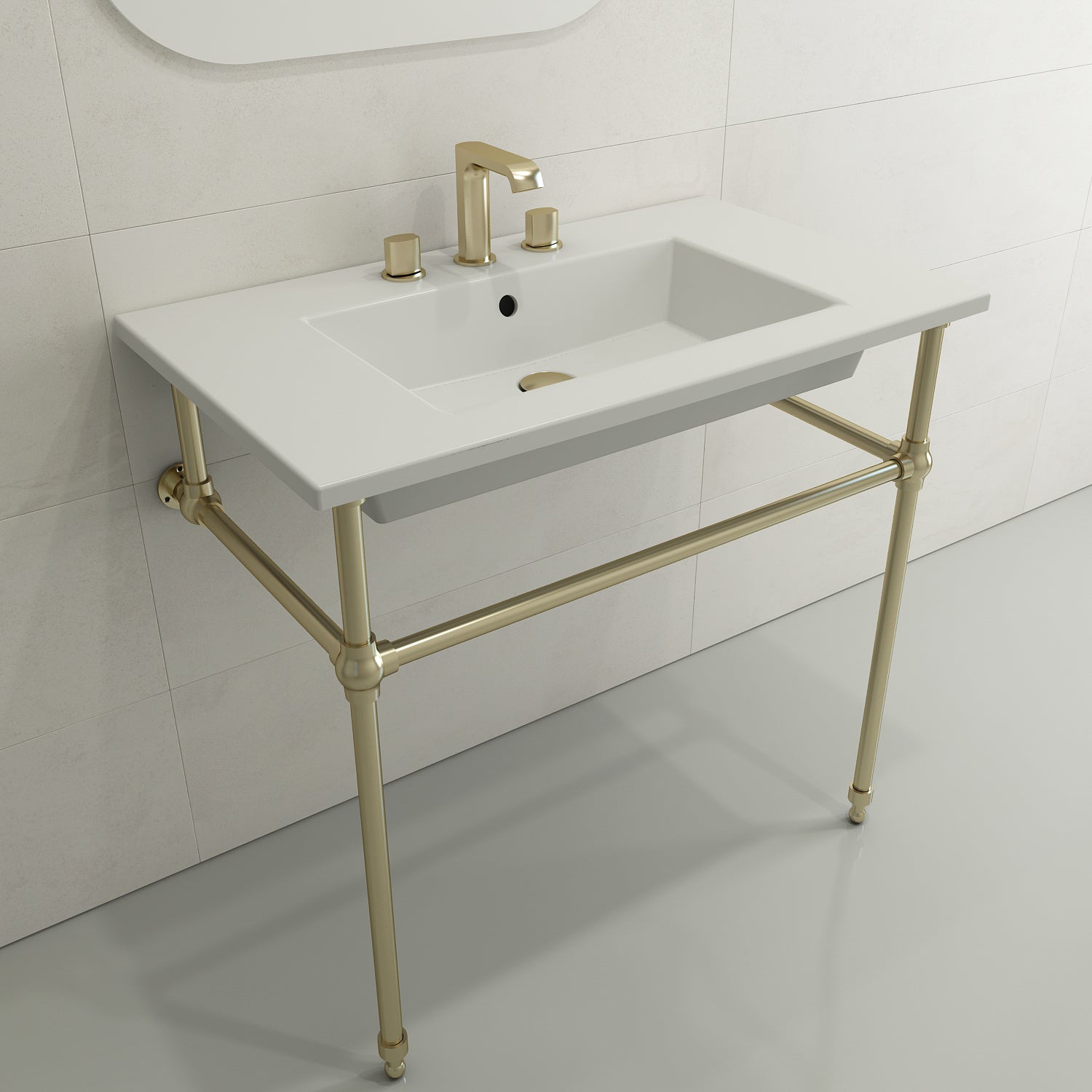 Alternate Image for BOCCHI Ravenna 32" Rectangle Wallmount Fireclay Bathroom Sink, Matte White, 3 Faucet Hole, 1113-002-0127