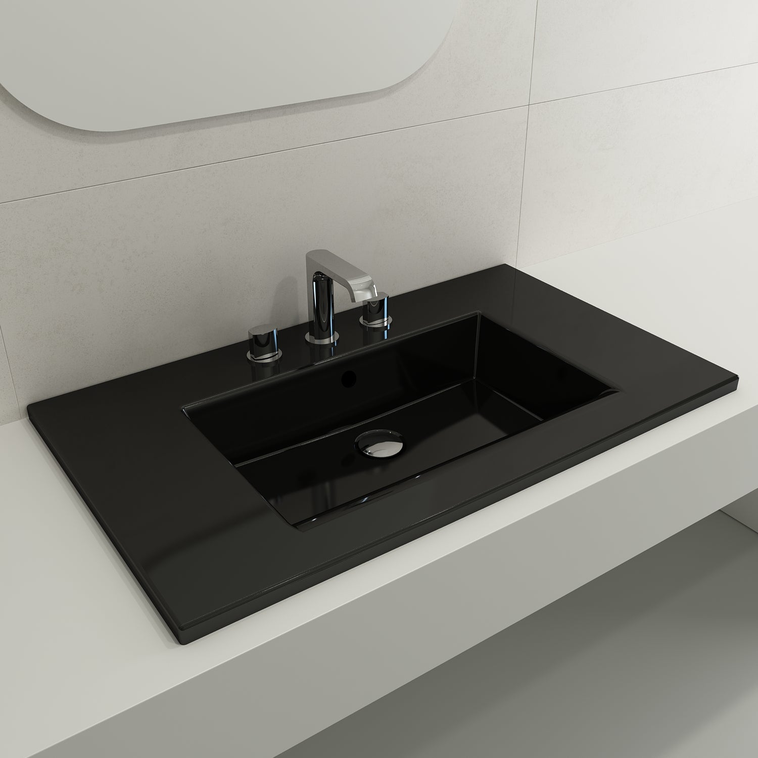Alternate Image for BOCCHI Ravenna 32" Rectangle Wallmount Fireclay Bathroom Sink, Black, 3 Faucet Hole, 1113-005-0127