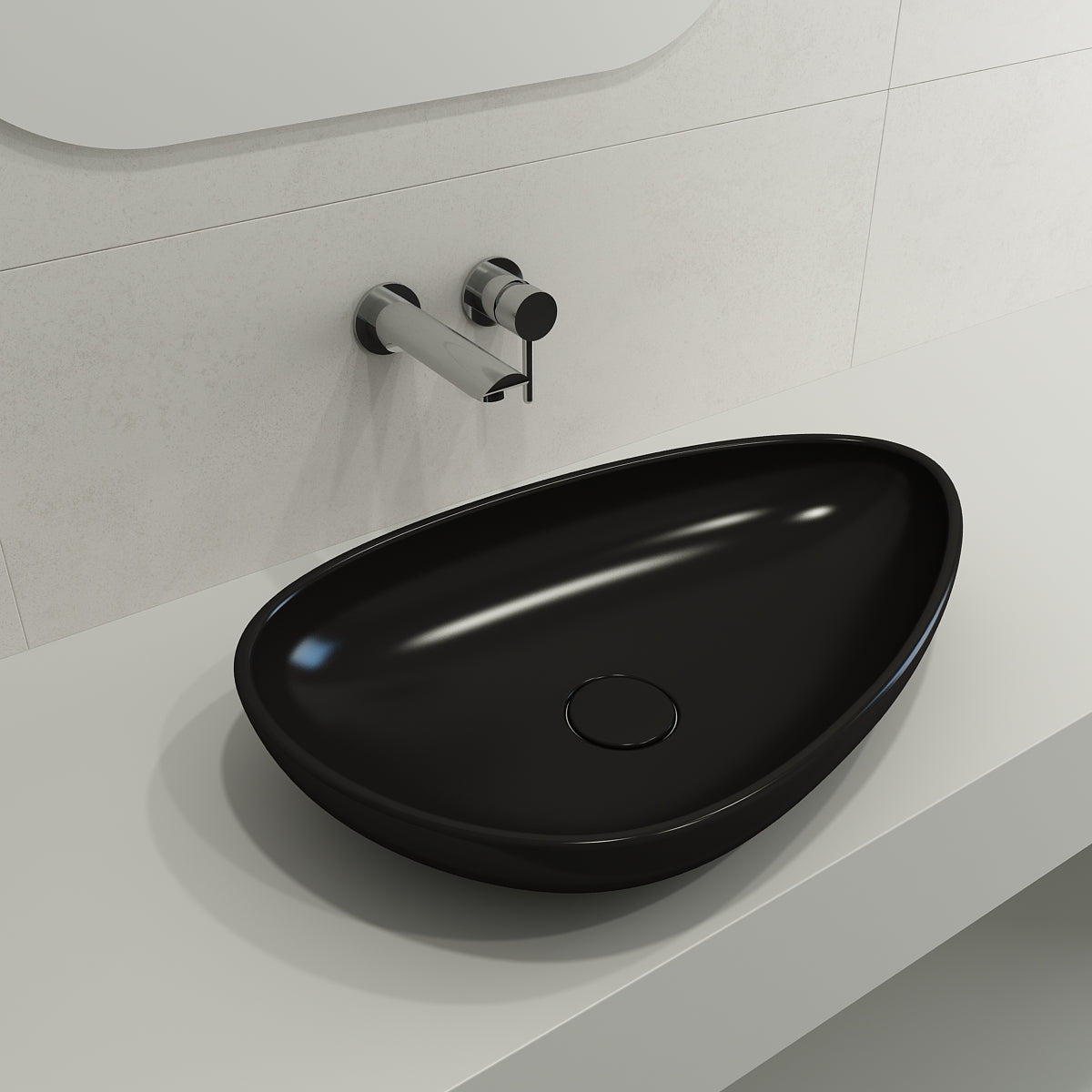 BOCCHI Etna 23" Palette Shaped Vessel Fireclay Bathroom Sink, Matte Black, 1114-004-0125