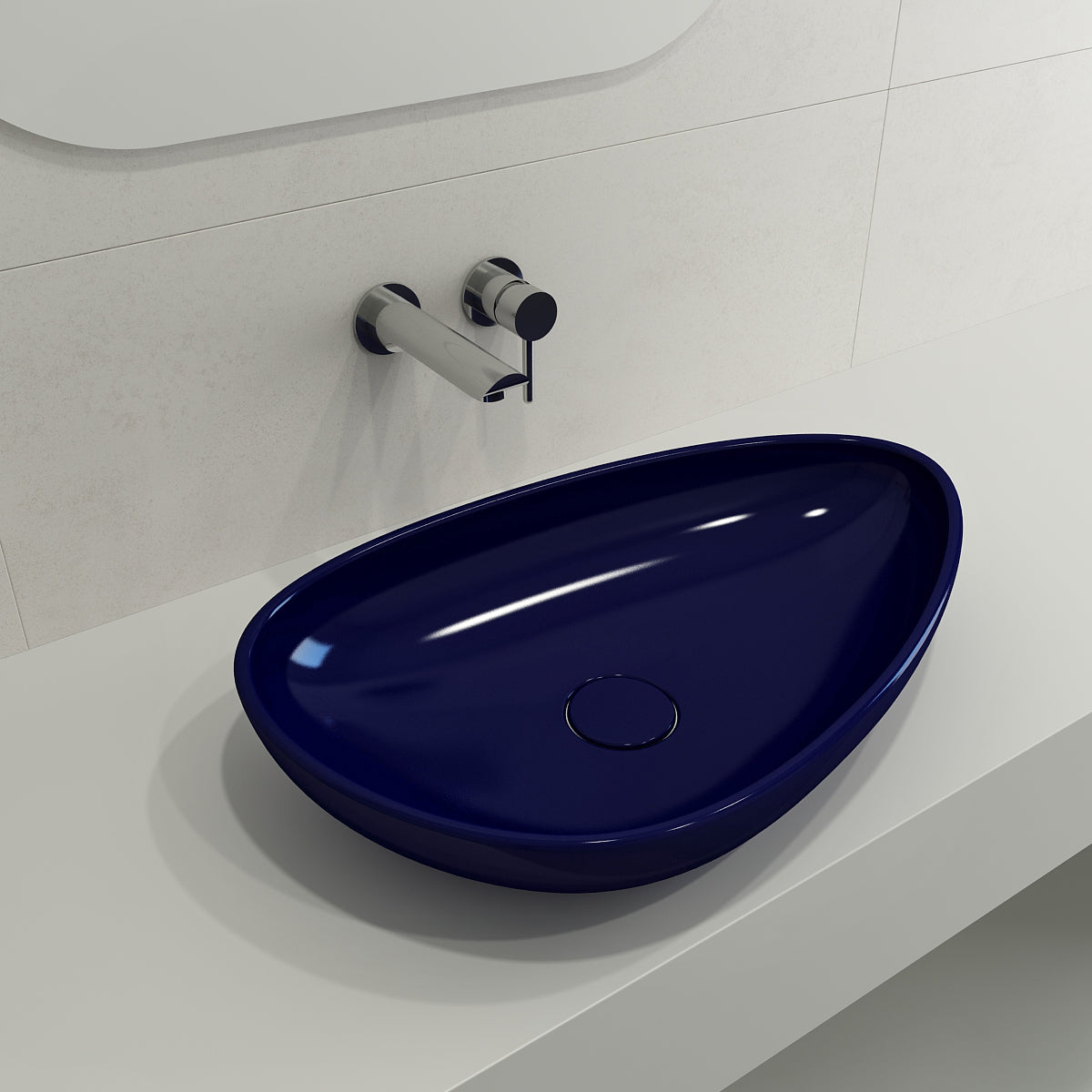 BOCCHI Etna 23" Palette Shaped Vessel Fireclay Bathroom Sink, Sapphire Blue, 1114-010-0125