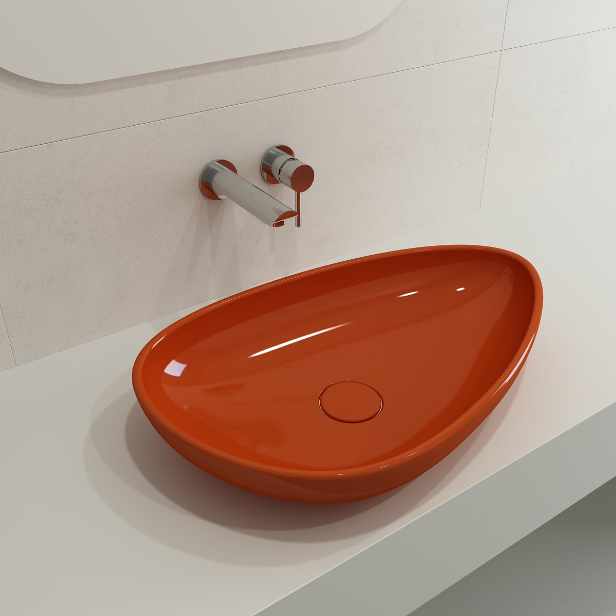 BOCCHI Etna 23" Palette Shaped Vessel Fireclay Bathroom Sink, Orange, 1114-012-0125