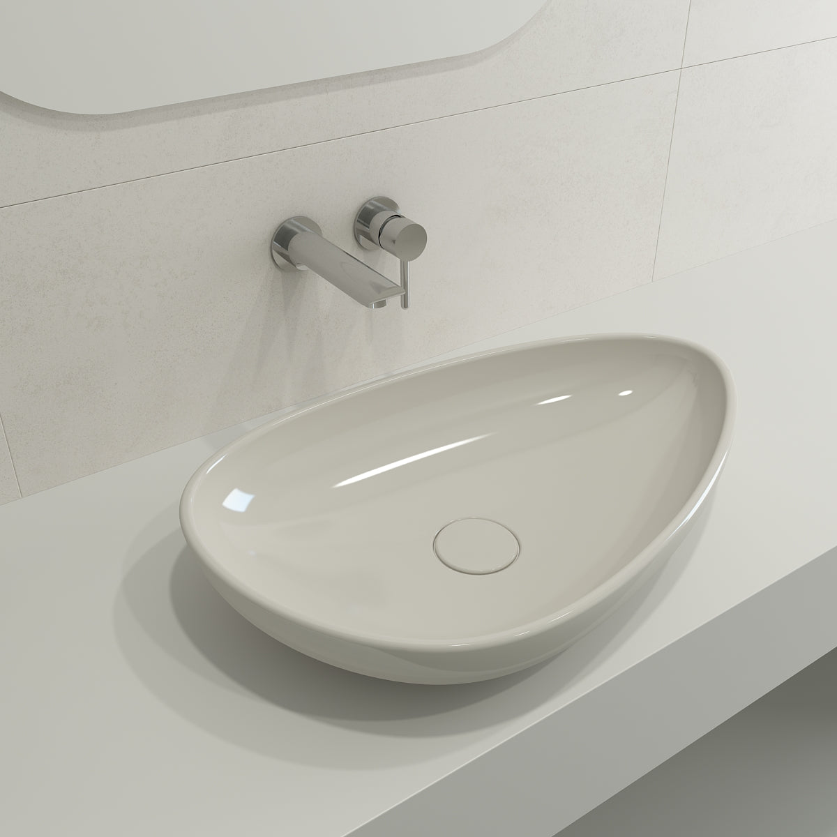 BOCCHI Etna 23" Palette Shaped Vessel Fireclay Bathroom Sink, Biscuit, 1114-014-0125