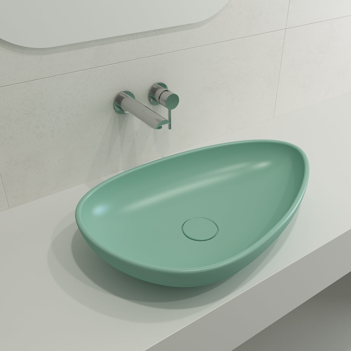 BOCCHI Etna 23" Palette Shaped Vessel Fireclay Bathroom Sink, Matte Mint Green, 1114-033-0125