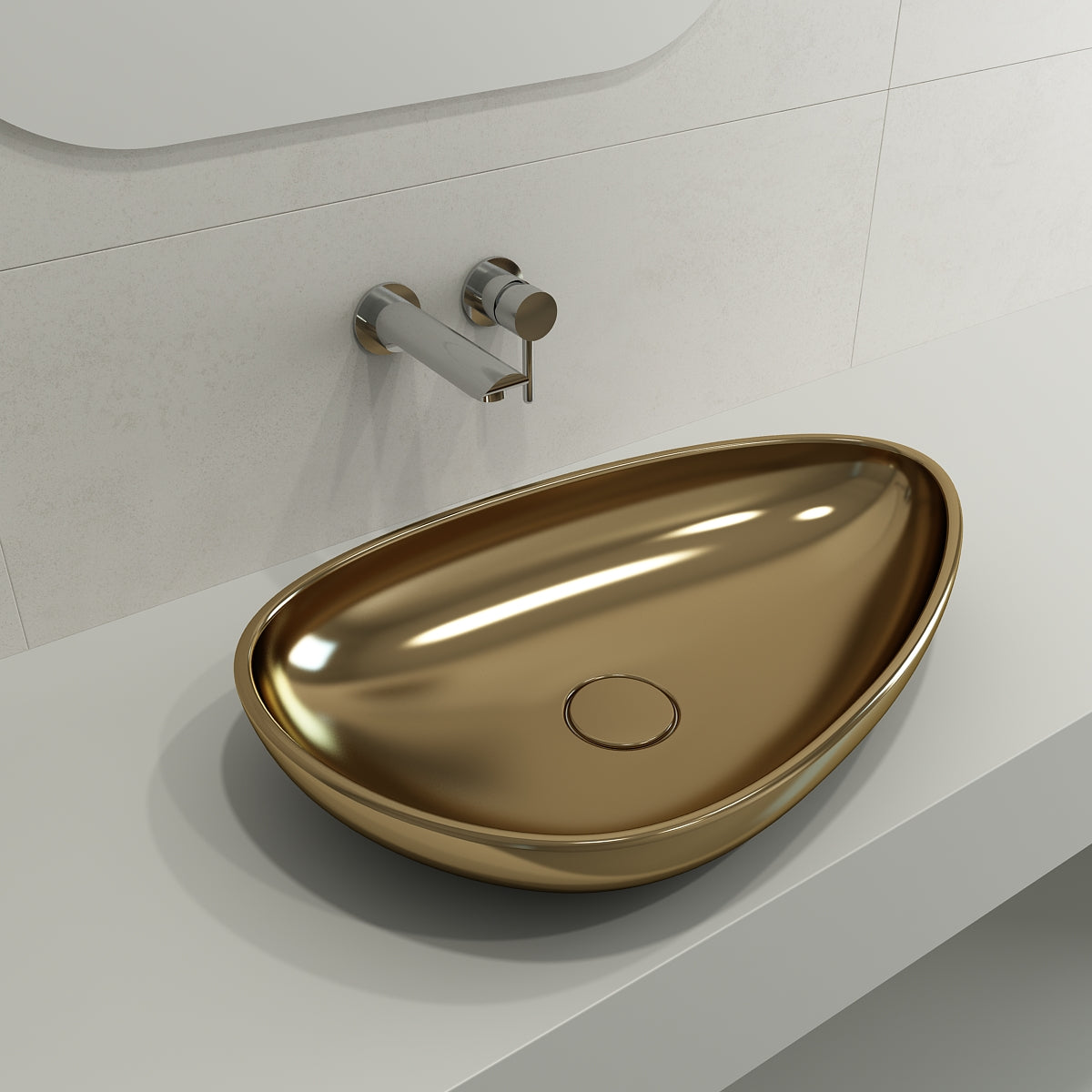 BOCCHI Etna 23" Palette Shaped Vessel Fireclay Bathroom Sink, Matte Gold, 1114-403-0125