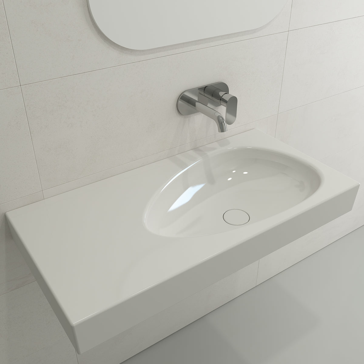 BOCCHI Etna 36" Palette Shaped Wallmount Fireclay Bathroom Sink, White, 1115-001-0125