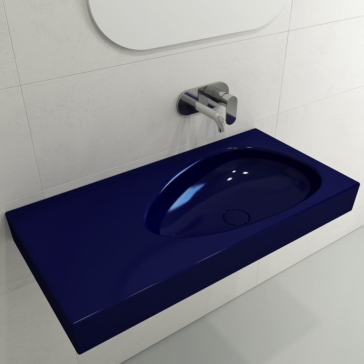 BOCCHI Etna 36" Palette Shaped Wallmount Fireclay Bathroom Sink, Sapphire Blue, 1115-010-0125