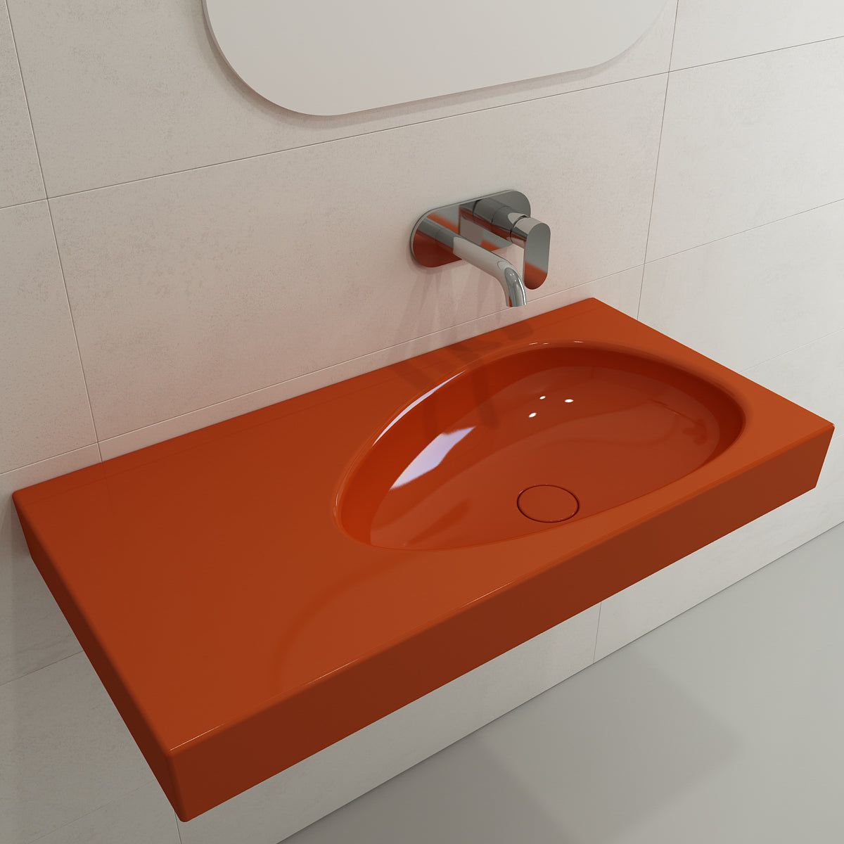 BOCCHI Etna 36" Palette Shaped Wallmount Fireclay Bathroom Sink, Orange, 1115-012-0125