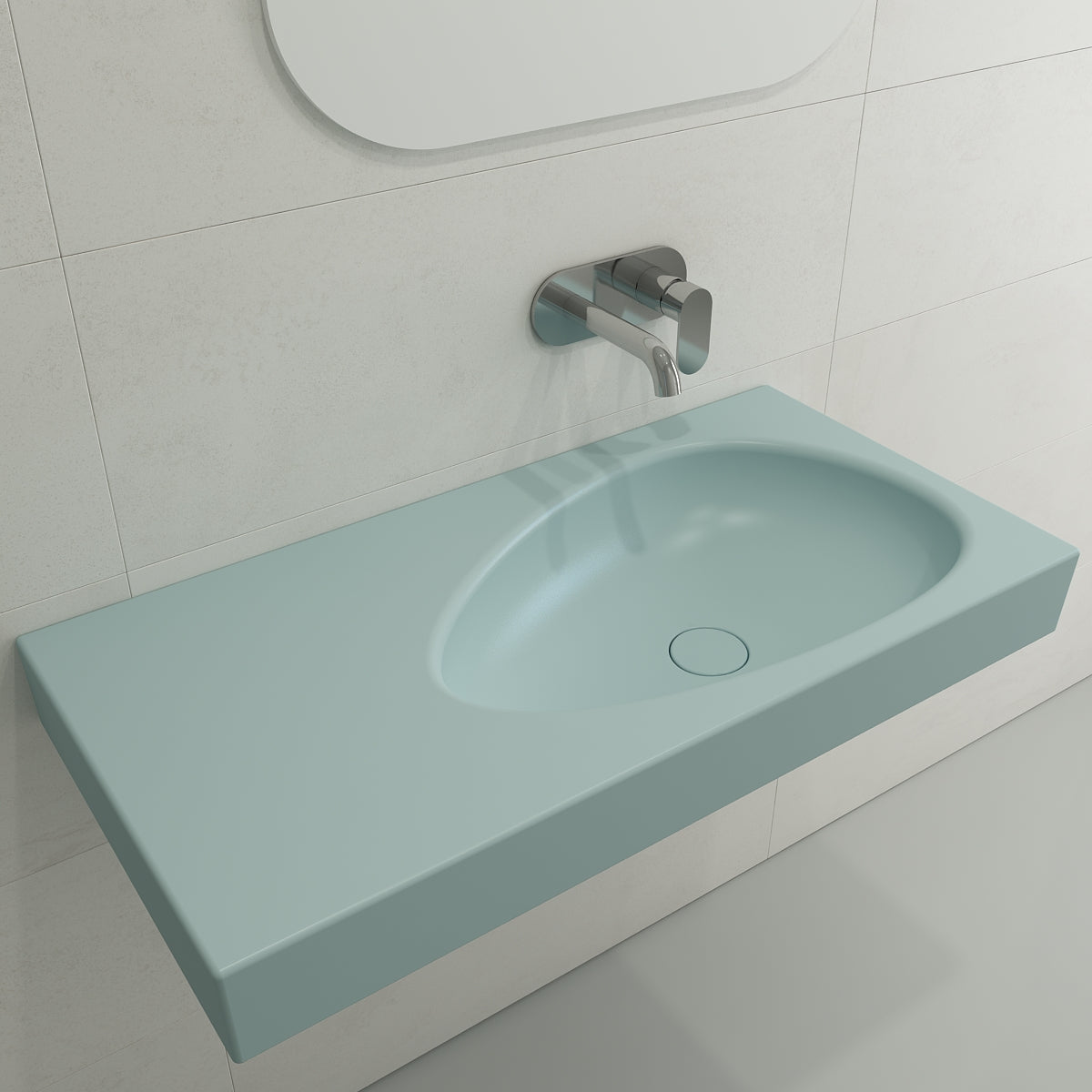 BOCCHI Etna 36" Palette Shaped Wallmount Fireclay Bathroom Sink, Matte Ice Blue, 1115-029-0125