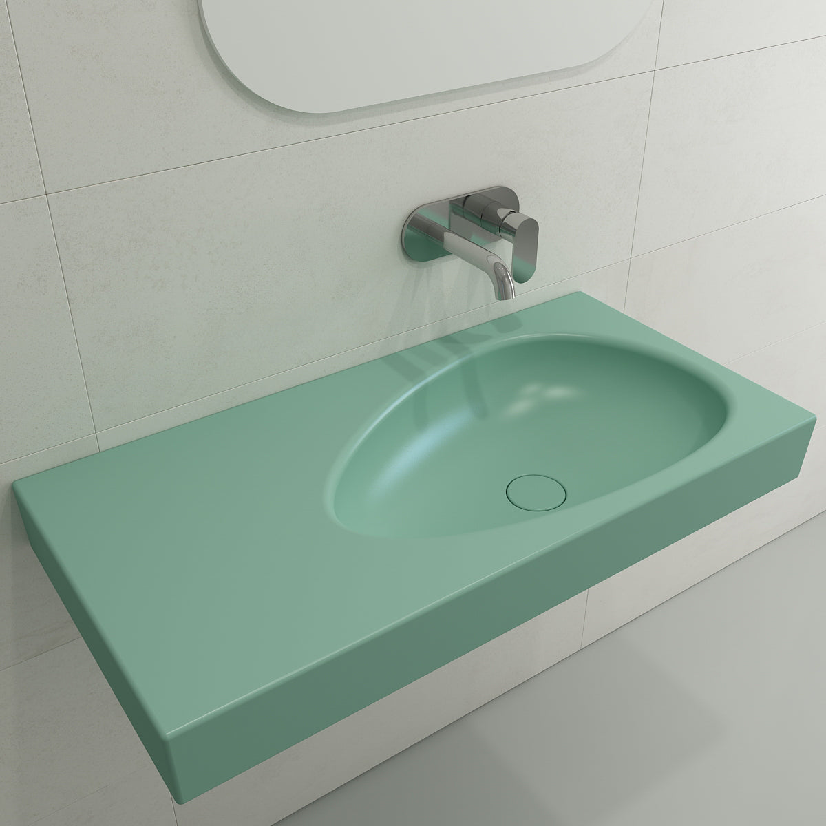 BOCCHI Etna 36" Palette Shaped Wallmount Fireclay Bathroom Sink, Matte Mint Green, 1115-033-0125