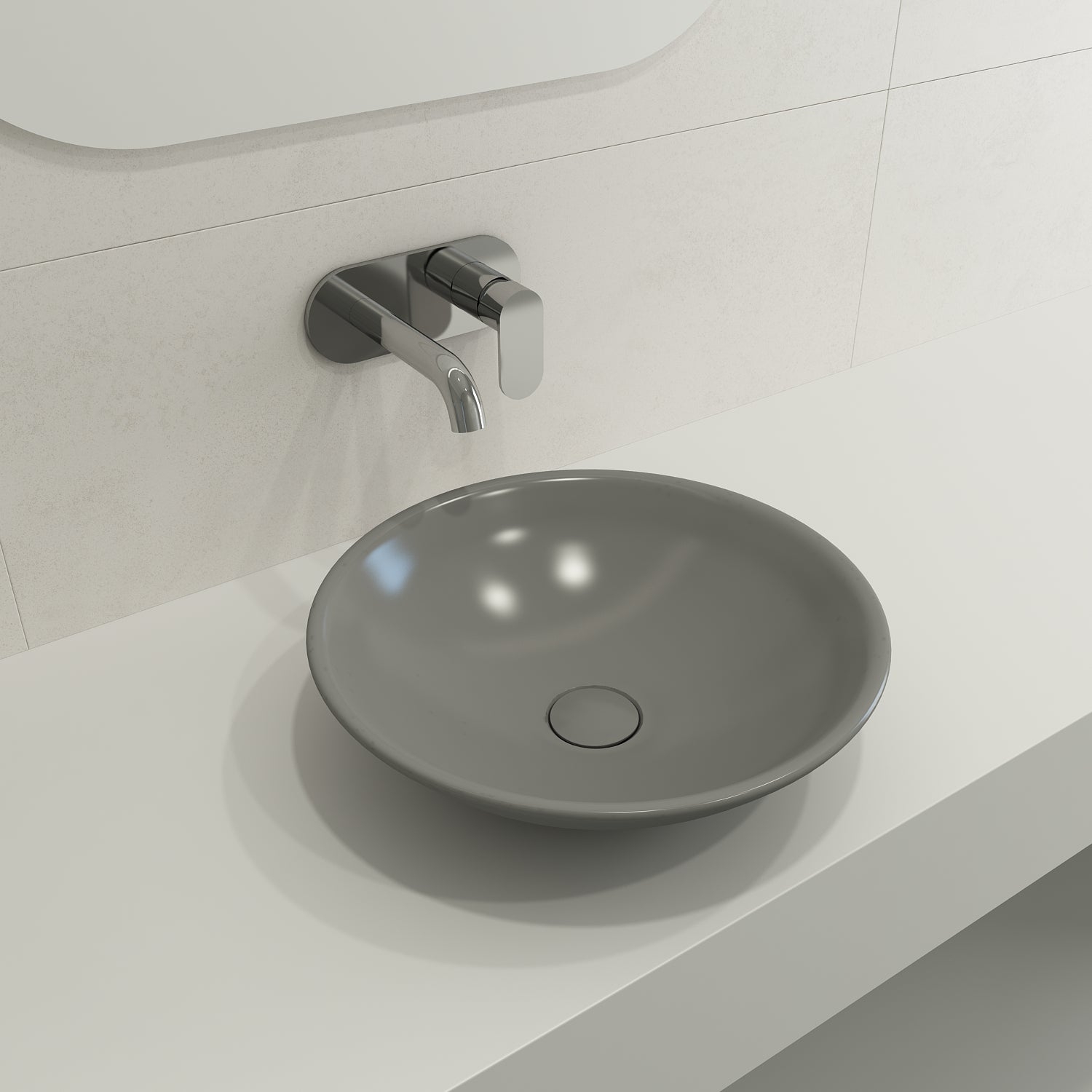 BOCCHI Venezia 16" Round Vessel Fireclay Bathroom Sink, Matte Gray, 1120-006-0125