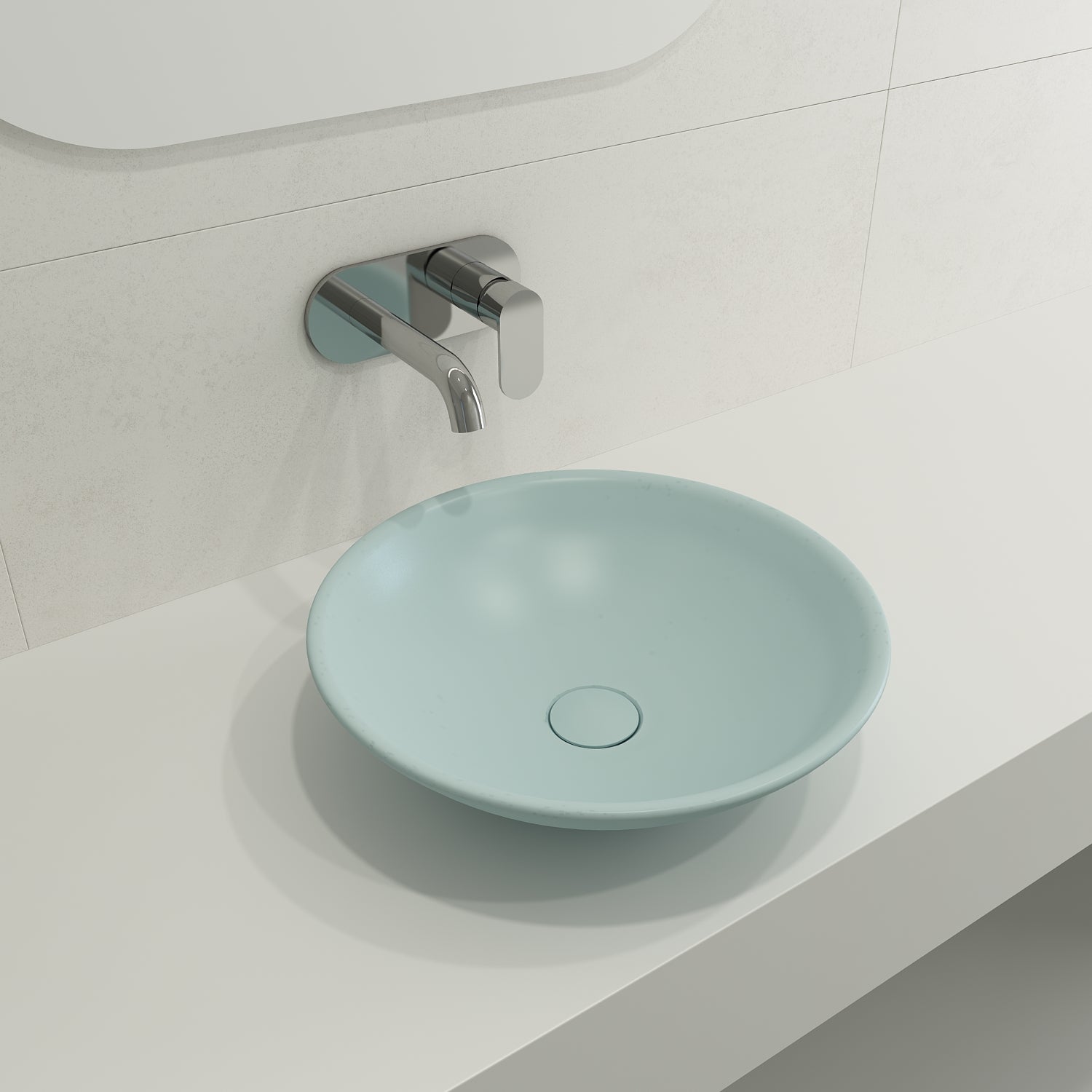 BOCCHI Venezia 16" Round Vessel Fireclay Bathroom Sink, Matte Ice Blue, 1120-029-0125
