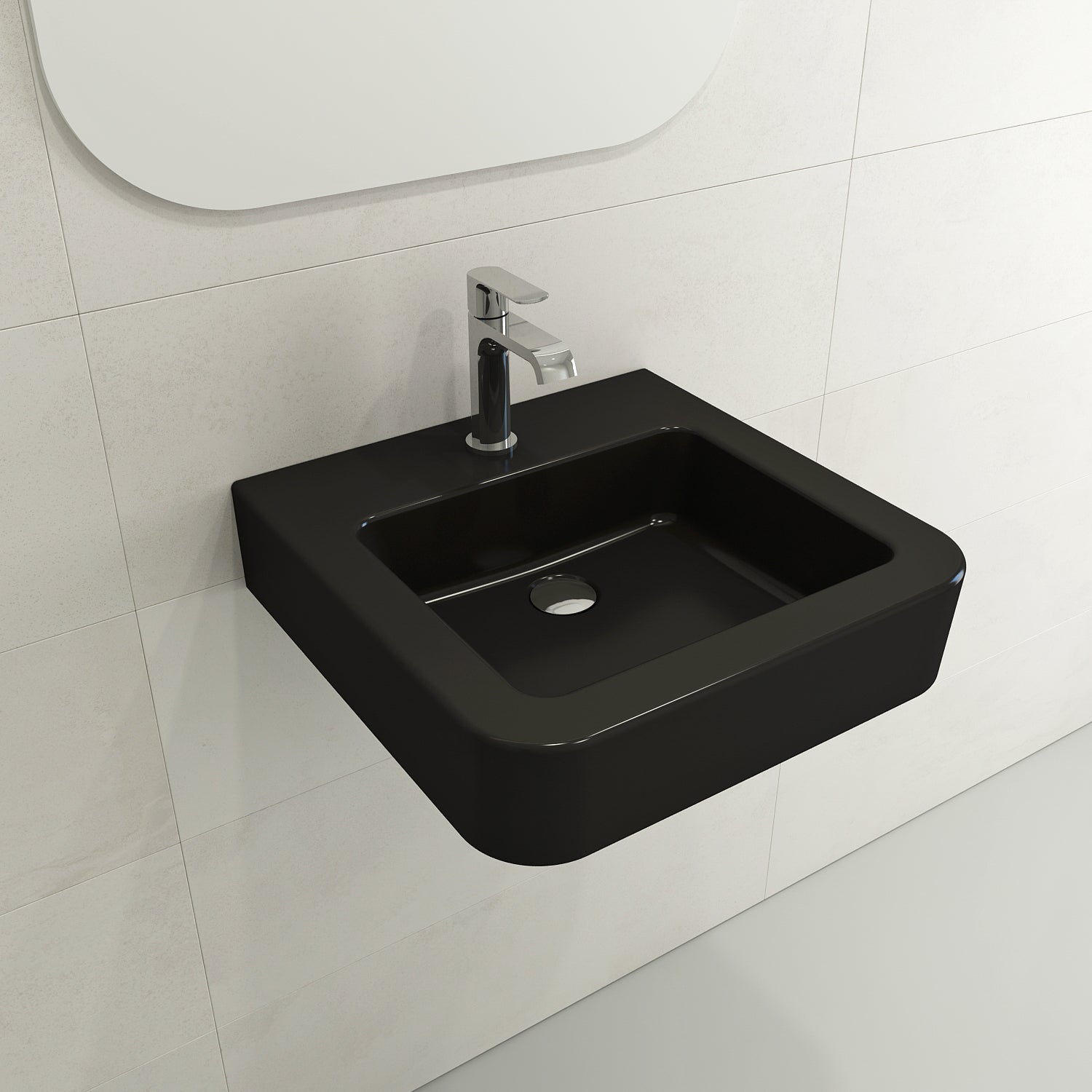 BOCCHI Parma 20" Rectangle Wallmount Fireclay Bathroom Sink, Matte Black, Single Faucet Hole, 1122-004-0126