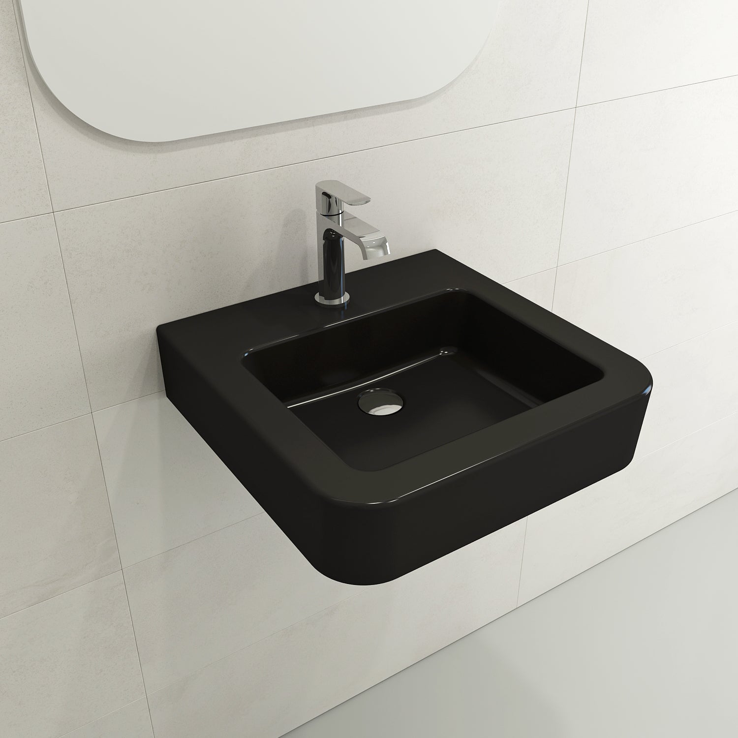 BOCCHI Parma 20" Rectangle Wallmount Fireclay Bathroom Sink, Matte Black, Single Faucet Hole, 1122-004-0126