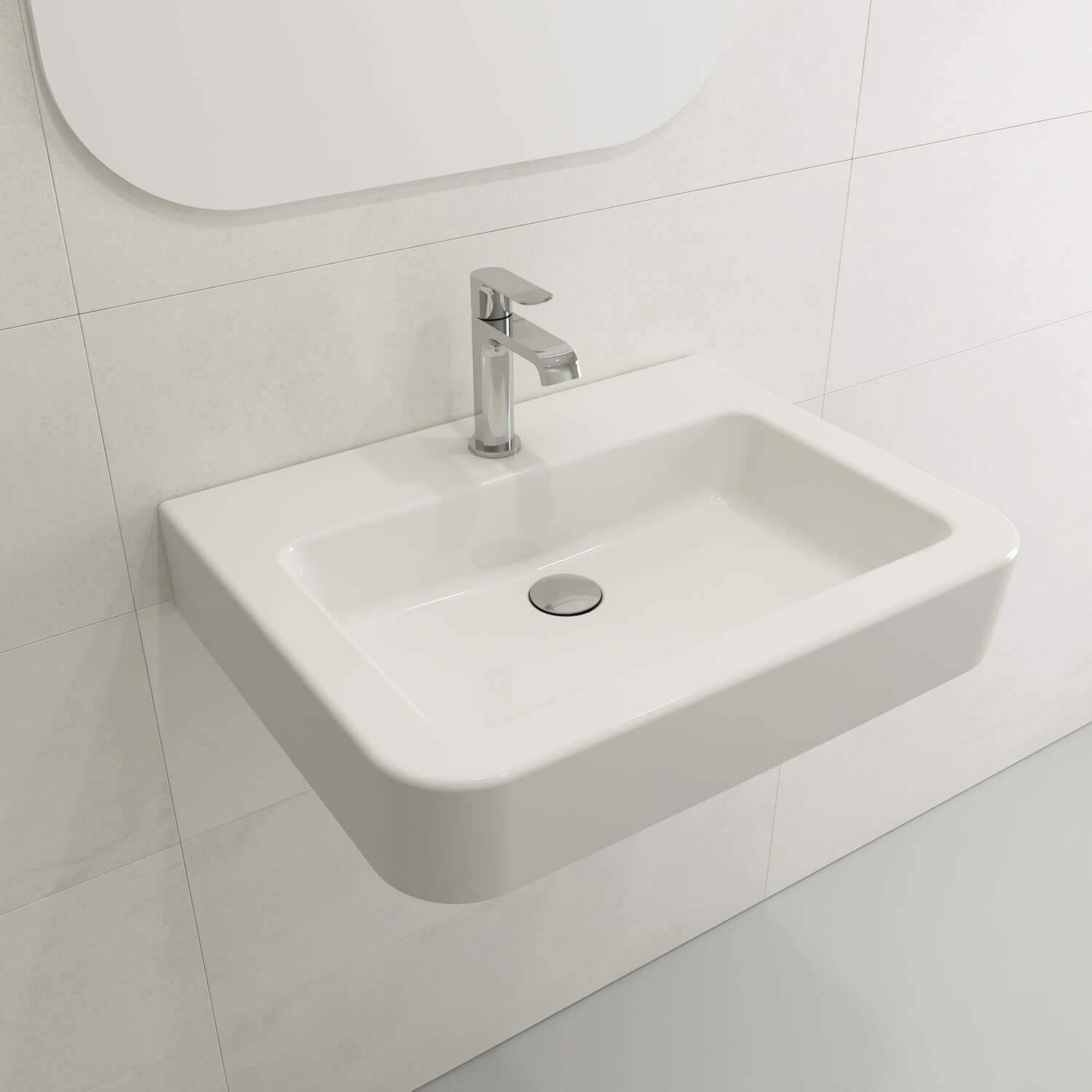 Alternate Image for BOCCHI Parma 26" Rectangle Wallmount Fireclay Bathroom Sink, White, Single Faucet Hole, 1123-001-0126