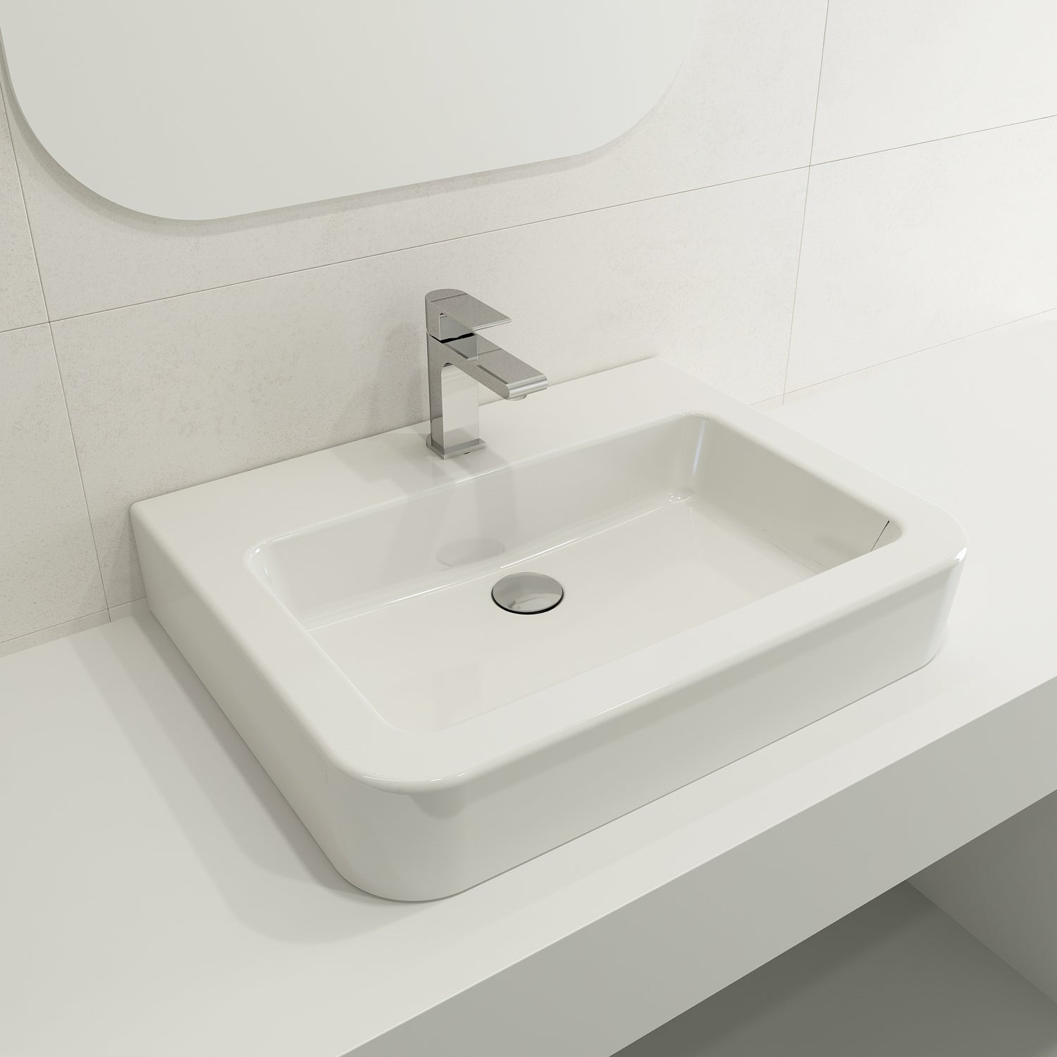 Alternate Image for BOCCHI Parma 26" Rectangle Wallmount Fireclay Bathroom Sink, White, Single Faucet Hole, 1123-001-0126
