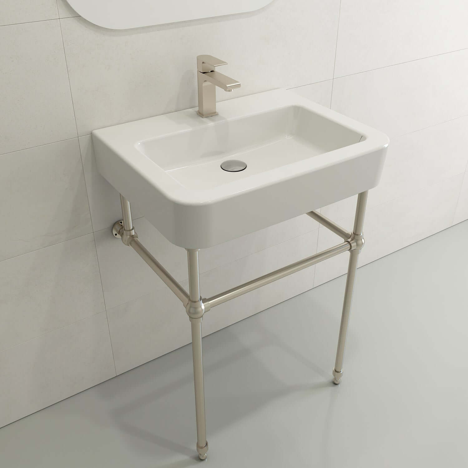 Alternate Image for BOCCHI Parma 26" Rectangle Wallmount Fireclay Bathroom Sink, White, Single Faucet Hole, 1123-001-0126