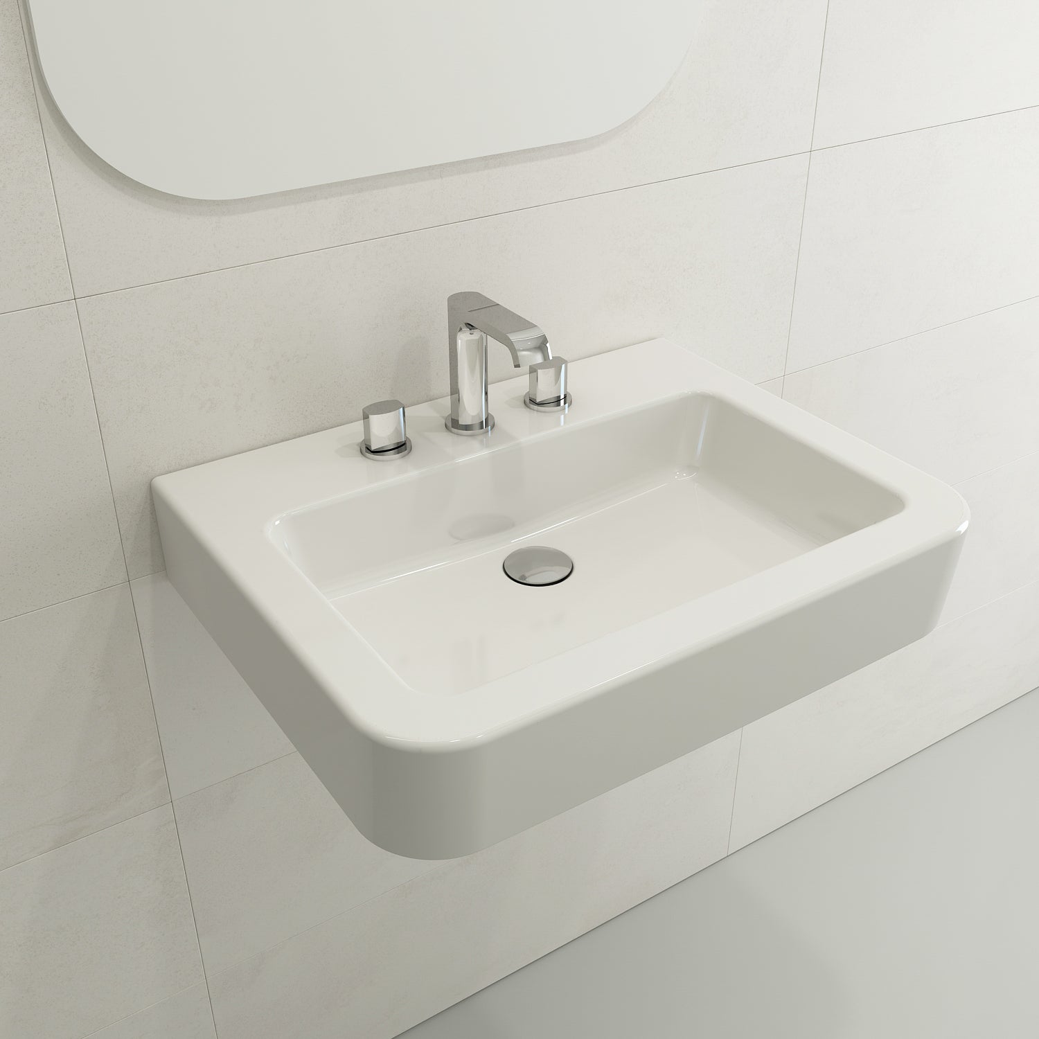 BOCCHI Parma 26" Rectangle Wallmount Fireclay Bathroom Sink, White, 3 Faucet Hole, 1123-001-0127