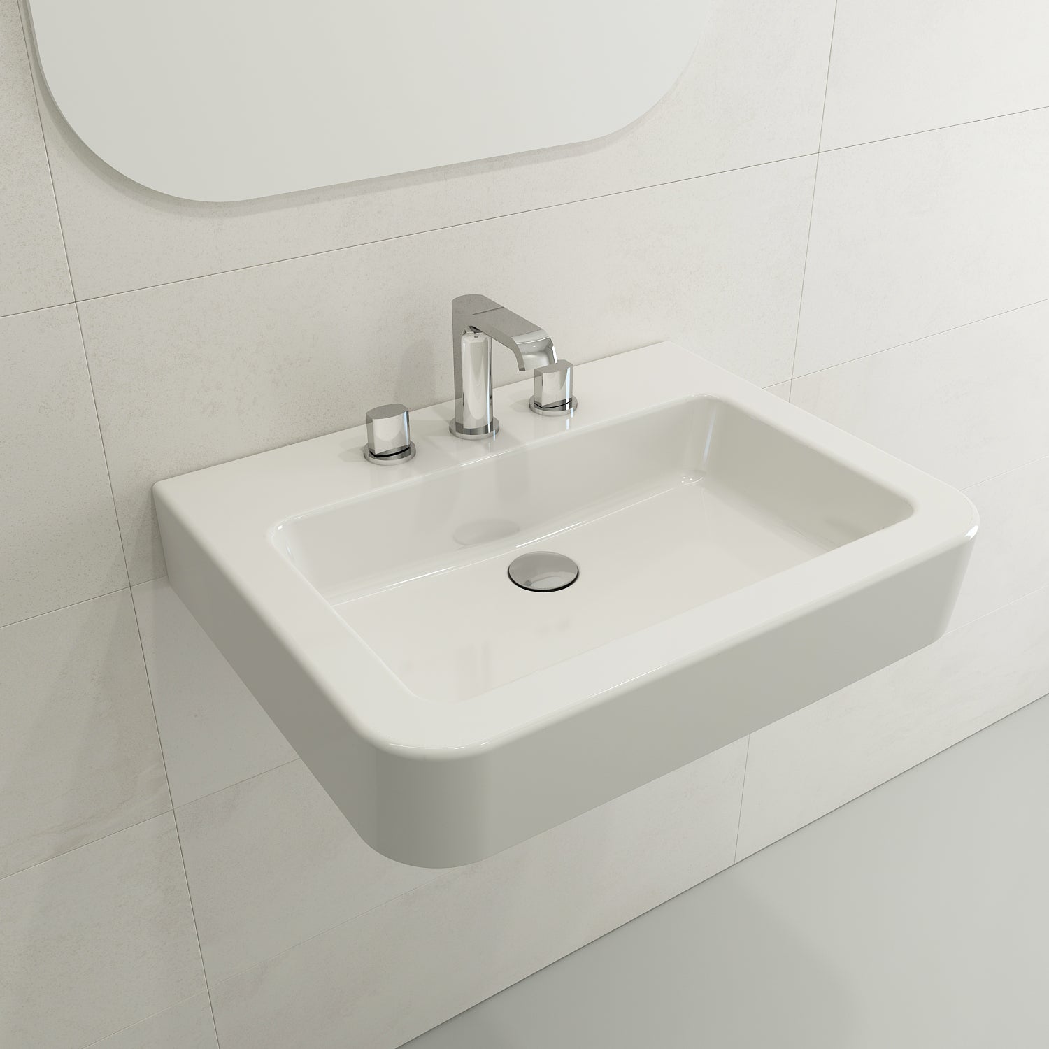 BOCCHI Parma 26" Rectangle Wallmount Fireclay Bathroom Sink, White, 3 Faucet Hole, 1123-001-0127