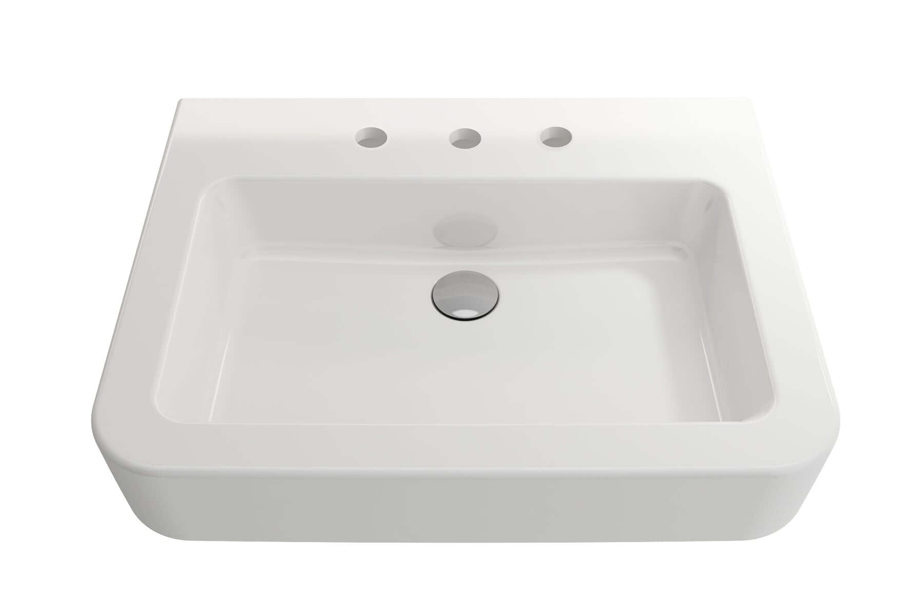 Alternate Image for BOCCHI Parma 26" Rectangle Wallmount Fireclay Bathroom Sink, White, 3 Faucet Hole, 1123-001-0127
