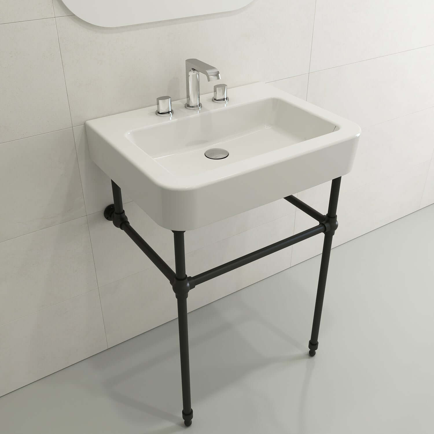 Alternate Image for BOCCHI Parma 26" Rectangle Wallmount Fireclay Bathroom Sink, White, 3 Faucet Hole, 1123-001-0127