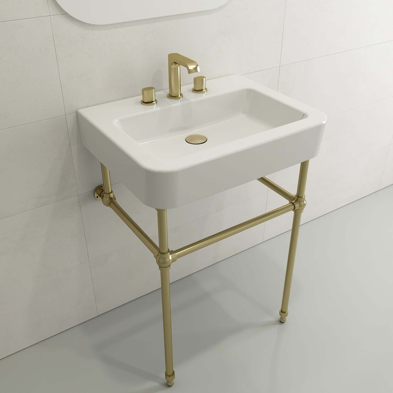 Alternate Image for BOCCHI Parma 26" Rectangle Wallmount Fireclay Bathroom Sink, White, 3 Faucet Hole, 1123-001-0127