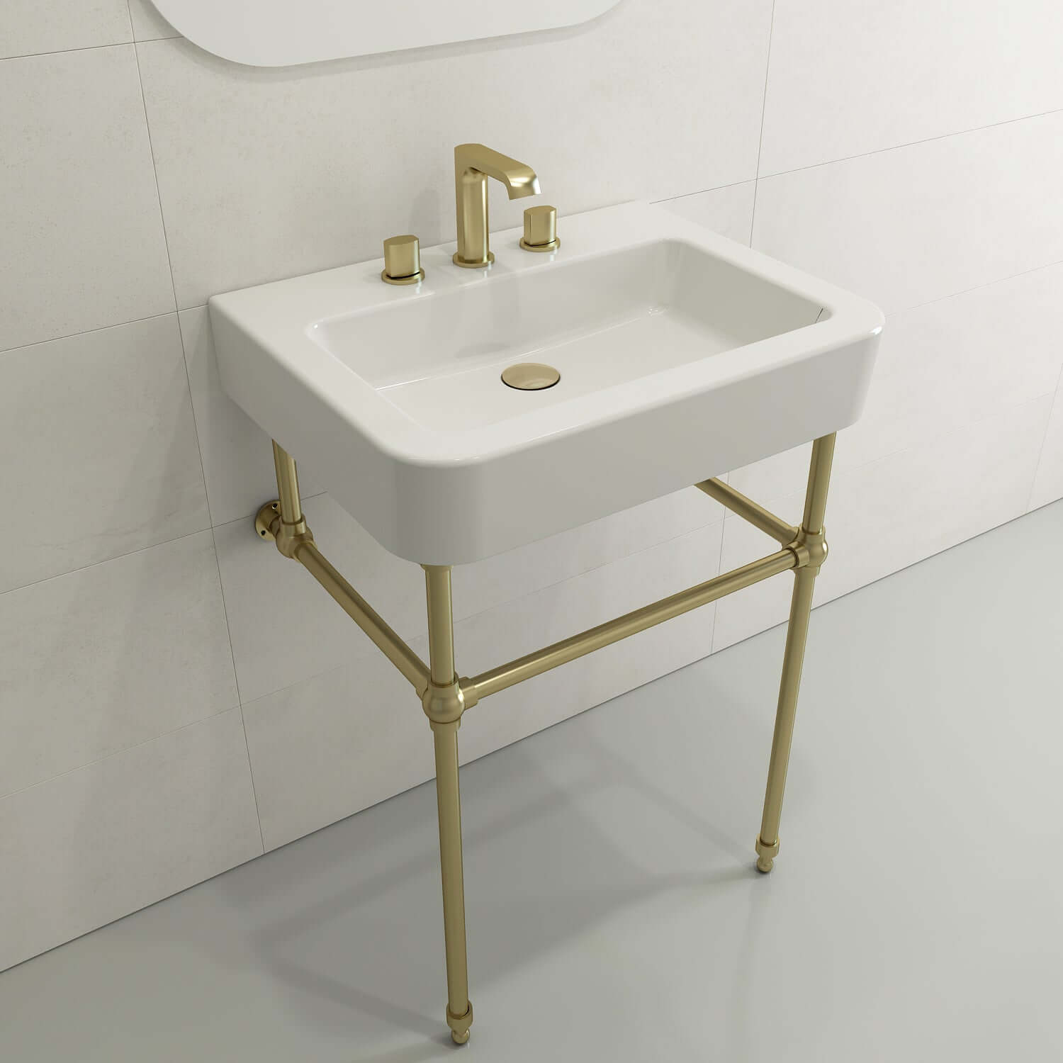Alternate Image for BOCCHI Parma 26" Rectangle Wallmount Fireclay Bathroom Sink, White, 3 Faucet Hole, 1123-001-0127