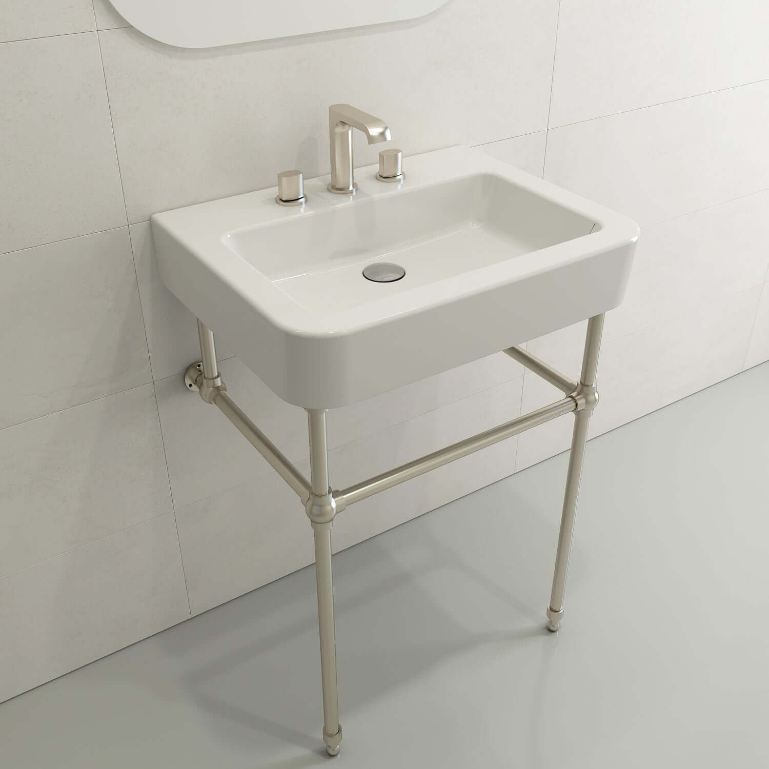 Alternate Image for BOCCHI Parma 26" Rectangle Wallmount Fireclay Bathroom Sink, White, 3 Faucet Hole, 1123-001-0127