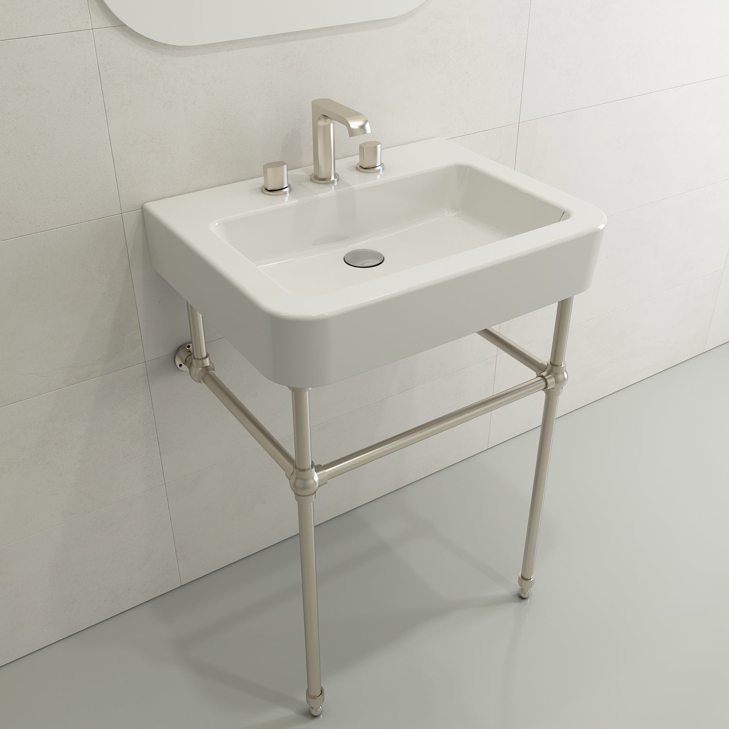 Alternate Image for BOCCHI Parma 26" Rectangle Wallmount Fireclay Bathroom Sink, White, 3 Faucet Hole, 1123-001-0127