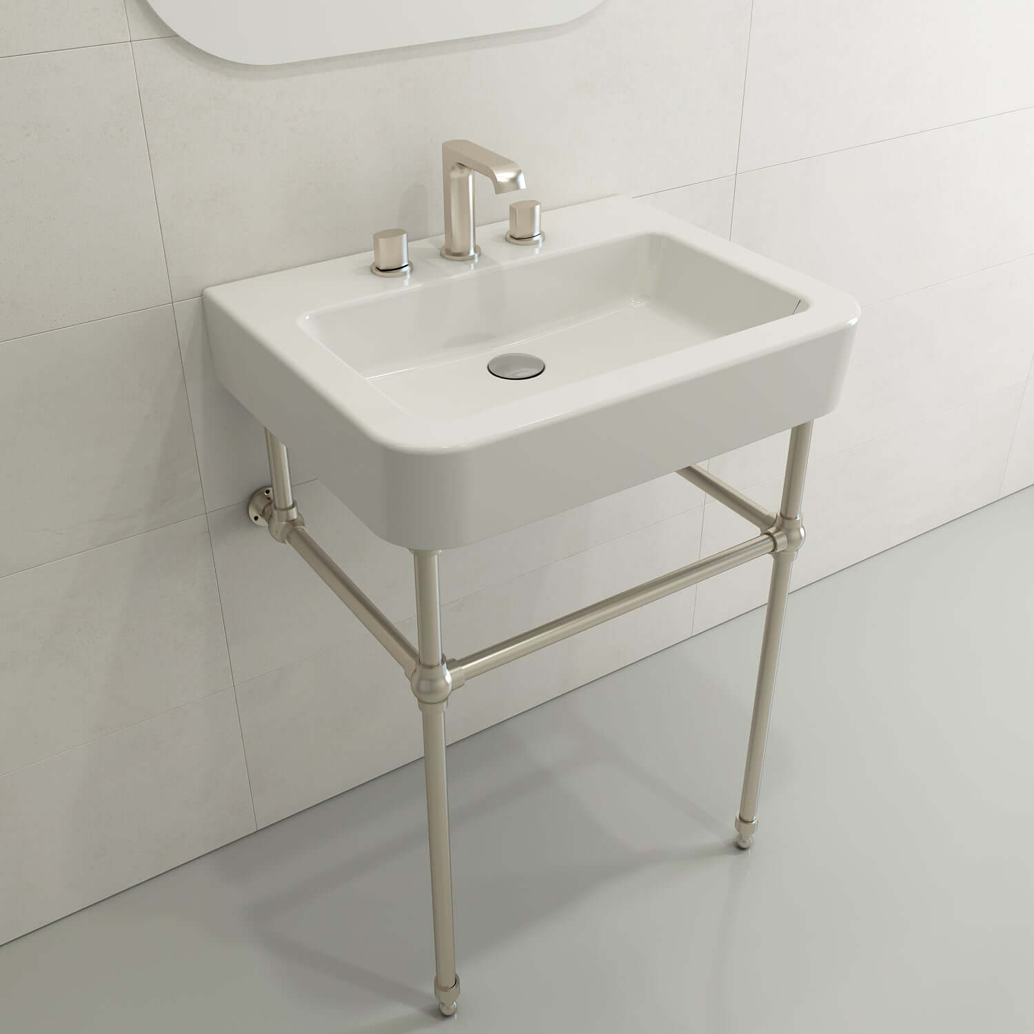 Alternate Image for BOCCHI Parma 26" Rectangle Wallmount Fireclay Bathroom Sink, White, 3 Faucet Hole, 1123-001-0127