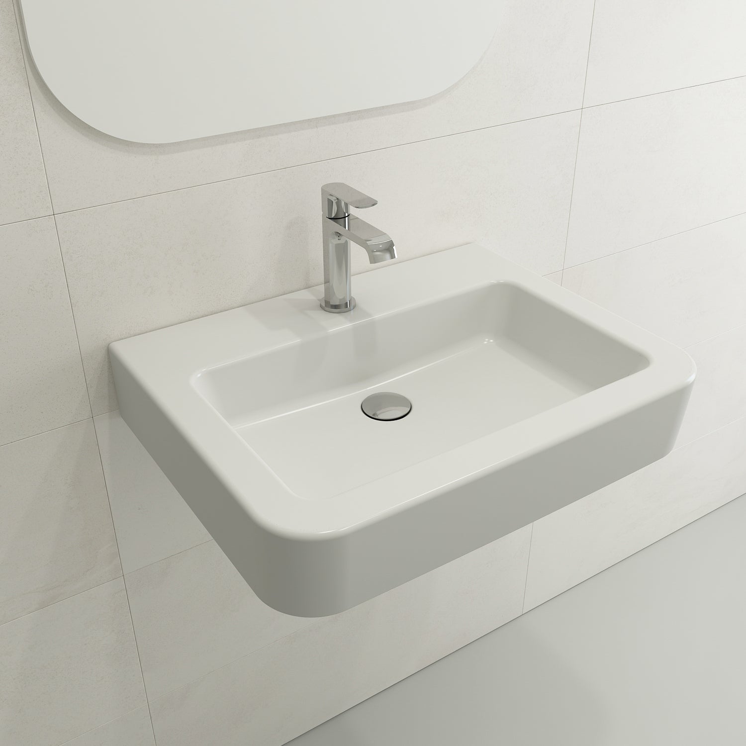 BOCCHI Parma 26" Rectangle Wallmount Fireclay Bathroom Sink, Matte White, Single Faucet Hole, 1123-002-0126