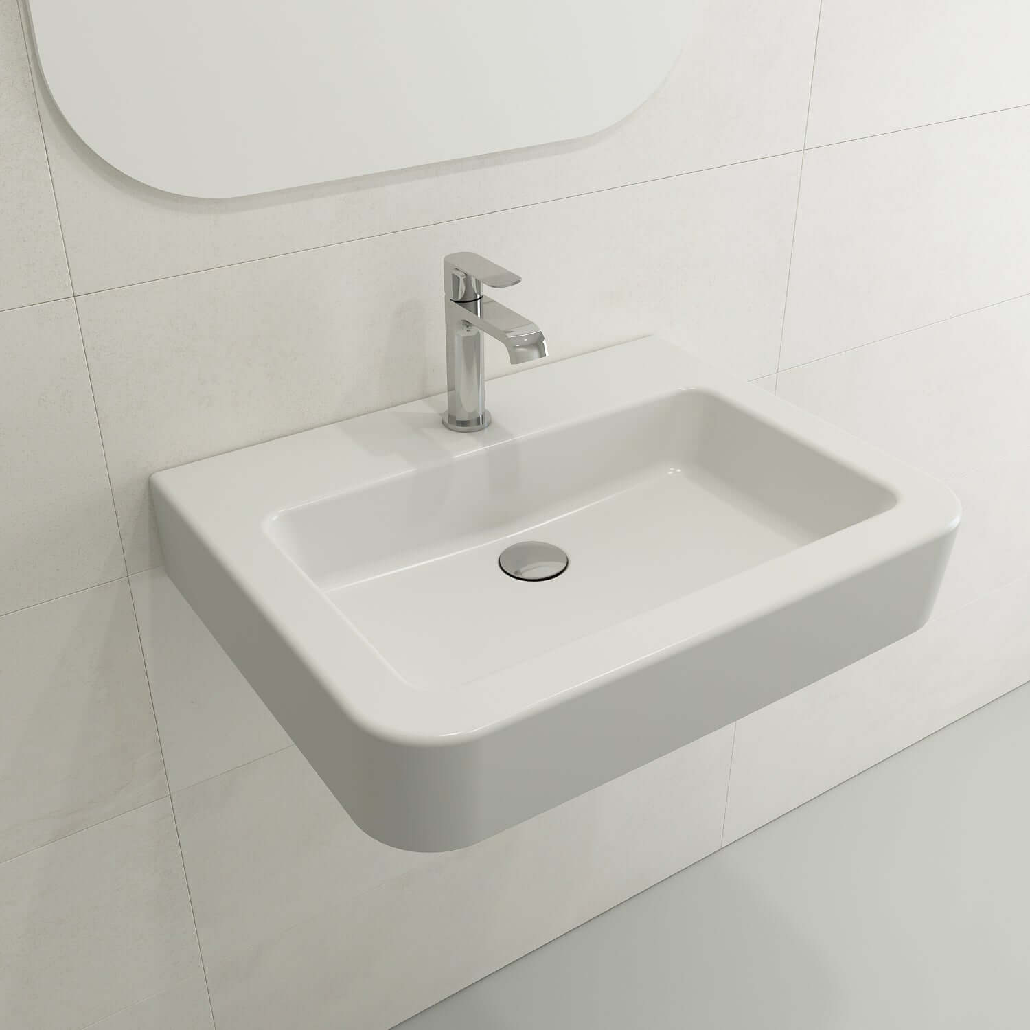 Alternate Image for BOCCHI Parma 26" Rectangle Wallmount Fireclay Bathroom Sink, Matte White, Single Faucet Hole, 1123-002-0126