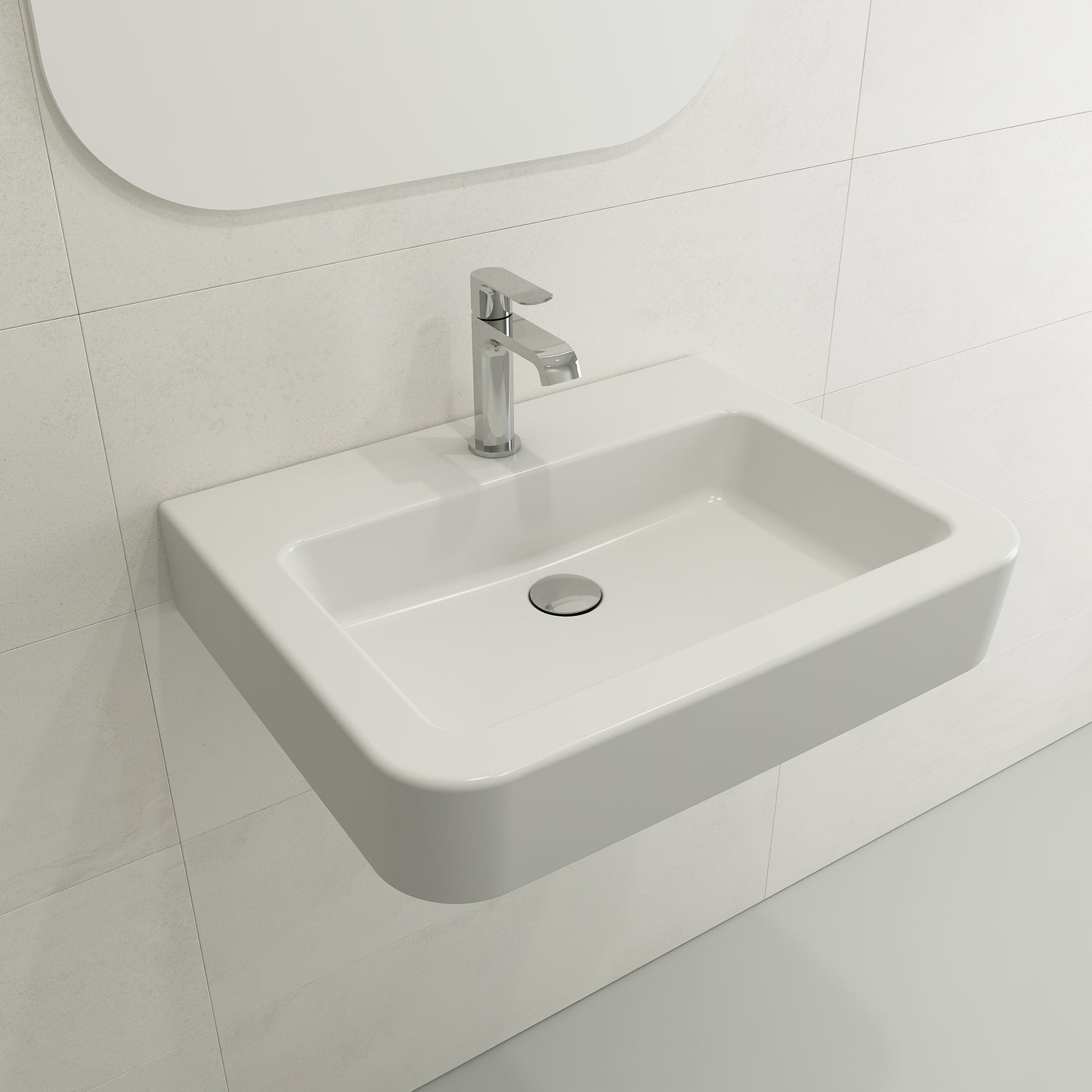 BOCCHI Parma 26" Rectangle Wallmount Fireclay Bathroom Sink, Matte White, Single Faucet Hole, 1123-002-0126