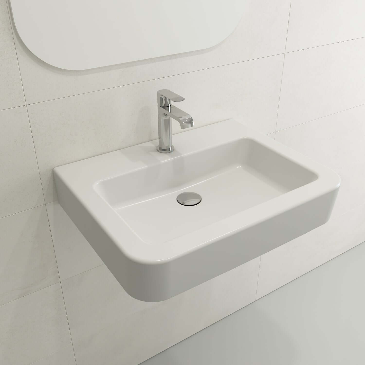Alternate Image for BOCCHI Parma 26" Rectangle Wallmount Fireclay Bathroom Sink, Matte White, Single Faucet Hole, 1123-002-0126