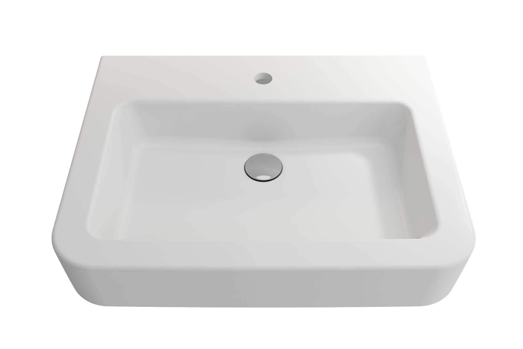 Alternate Image for BOCCHI Parma 26" Rectangle Wallmount Fireclay Bathroom Sink, Matte White, Single Faucet Hole, 1123-002-0126