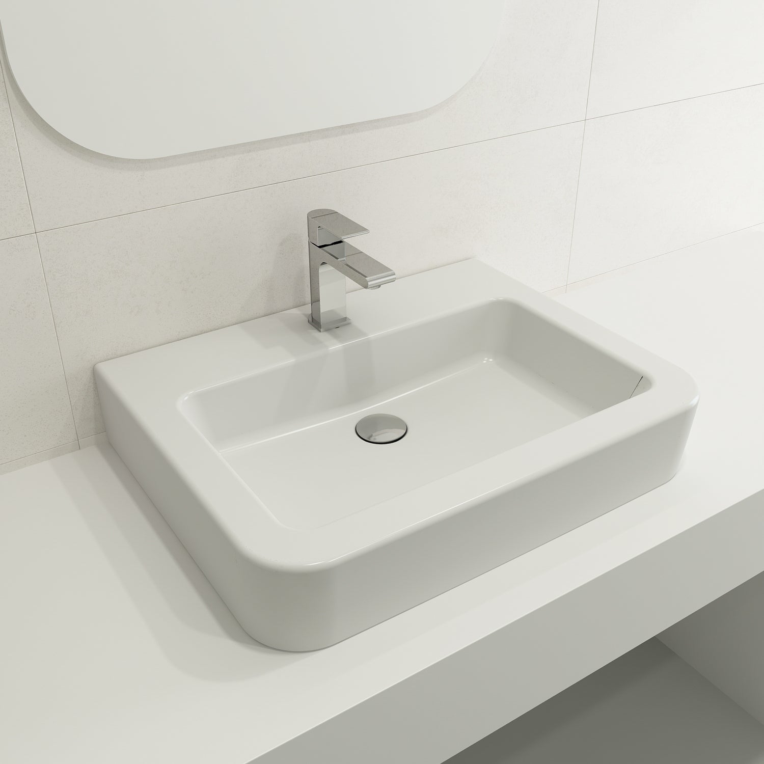 Alternate Image for BOCCHI Parma 26" Rectangle Wallmount Fireclay Bathroom Sink, Matte White, Single Faucet Hole, 1123-002-0126