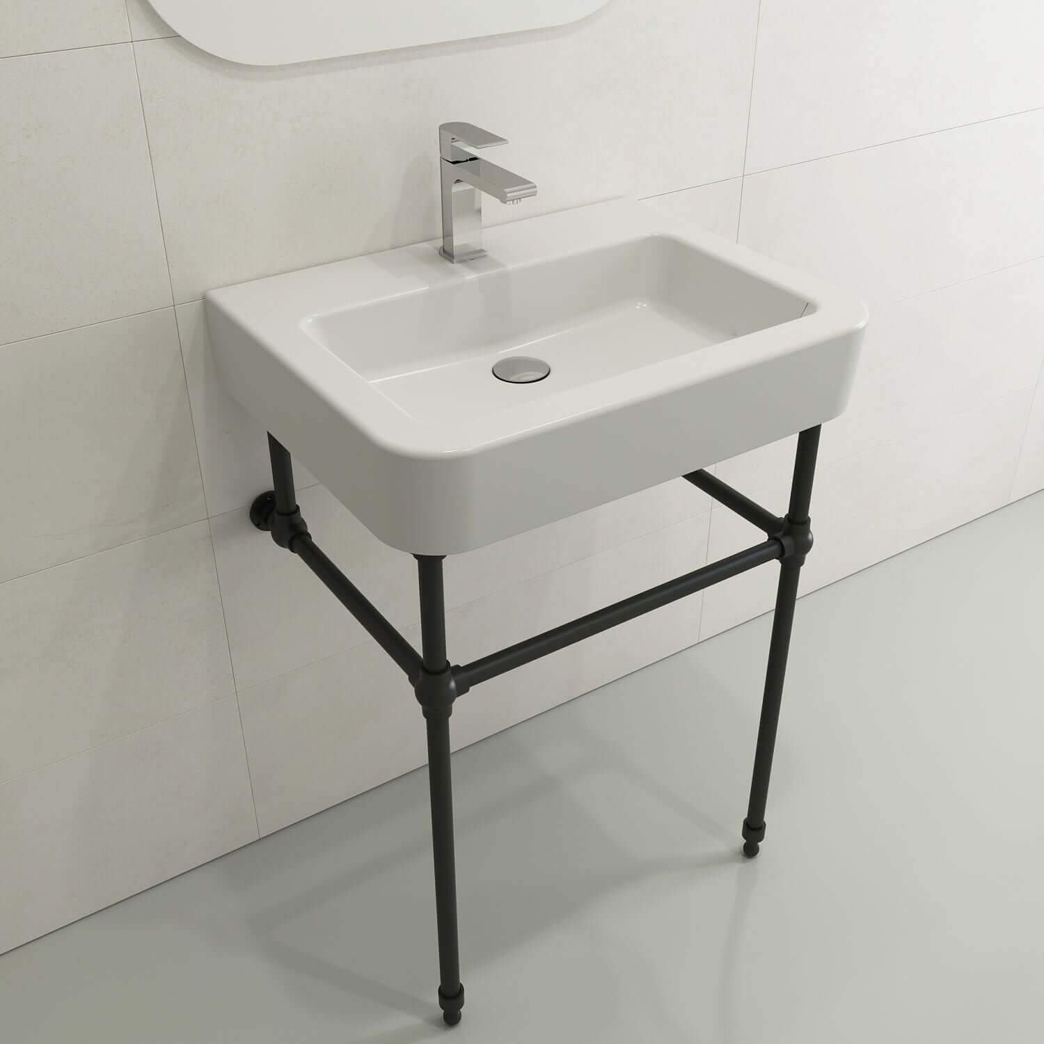 Alternate Image for BOCCHI Parma 26" Rectangle Wallmount Fireclay Bathroom Sink, Matte White, Single Faucet Hole, 1123-002-0126
