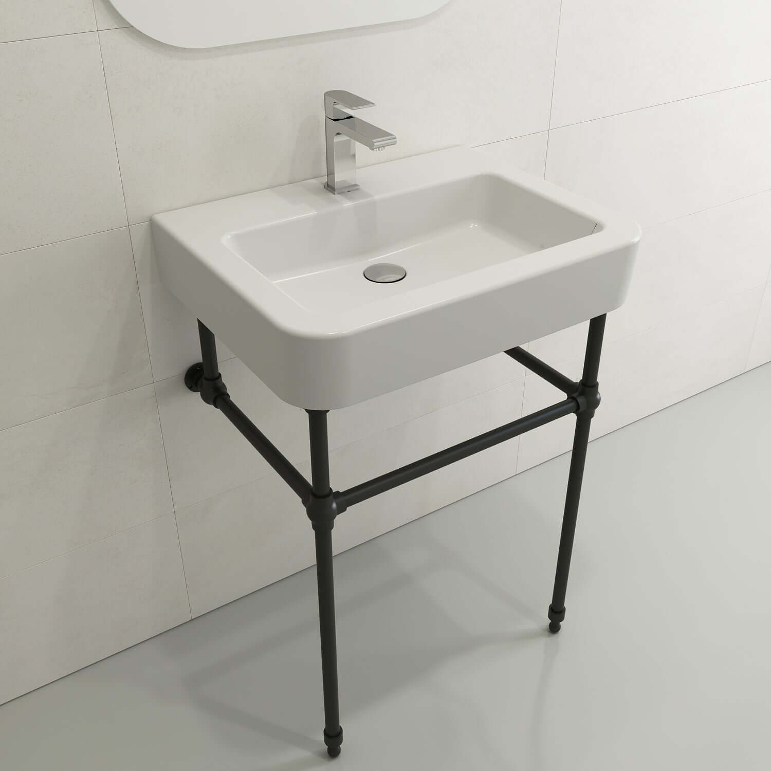 Alternate Image for BOCCHI Parma 26" Rectangle Wallmount Fireclay Bathroom Sink, Matte White, Single Faucet Hole, 1123-002-0126