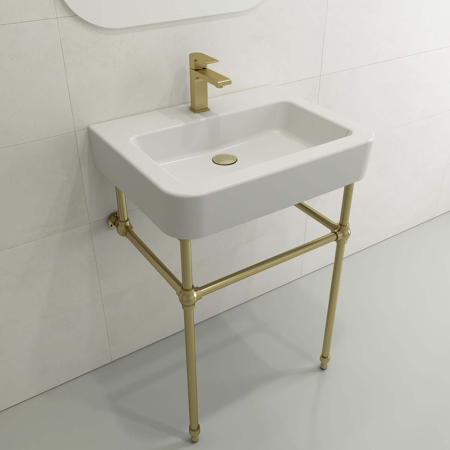 Alternate Image for BOCCHI Parma 26" Rectangle Wallmount Fireclay Bathroom Sink, Matte White, Single Faucet Hole, 1123-002-0126