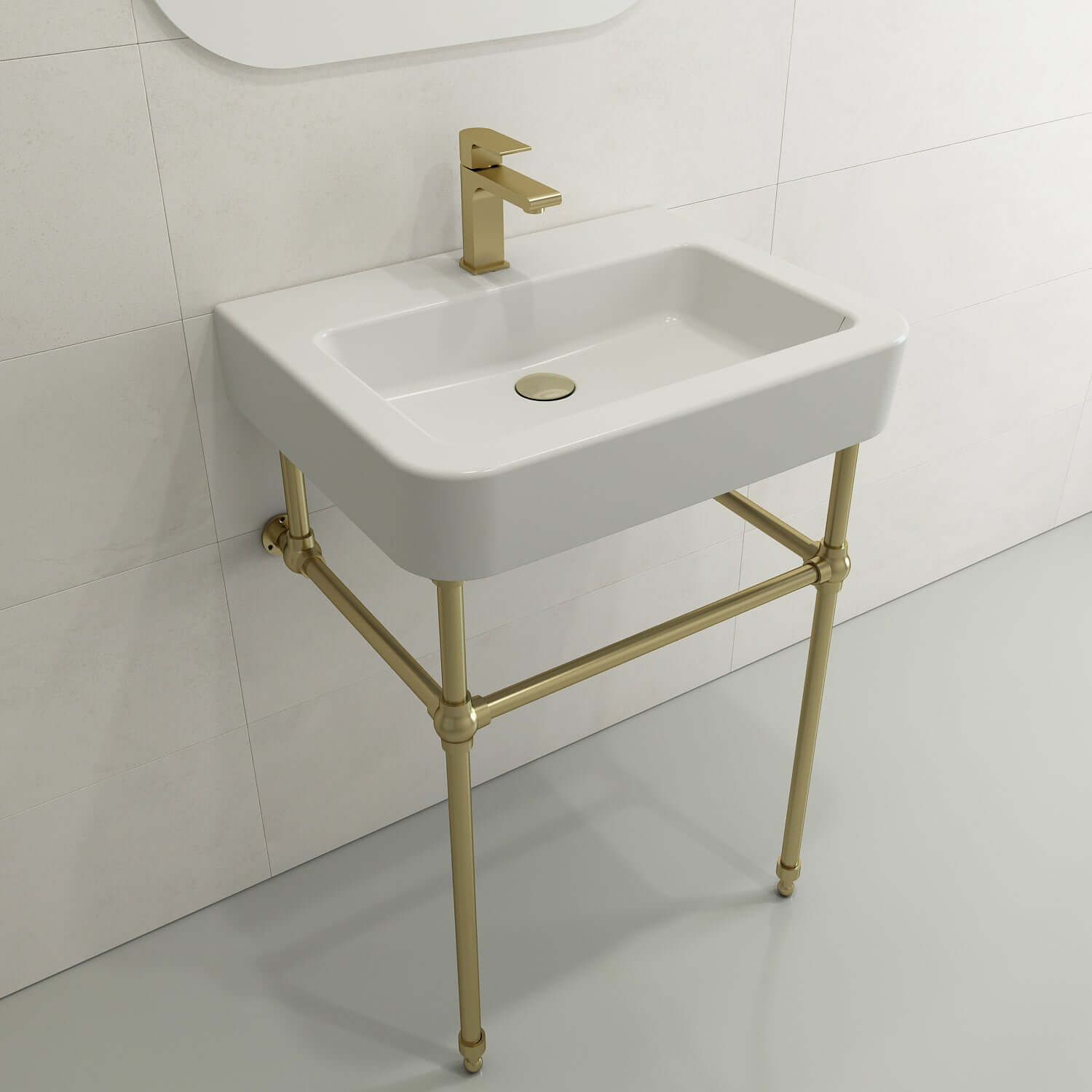 Alternate Image for BOCCHI Parma 26" Rectangle Wallmount Fireclay Bathroom Sink, Matte White, Single Faucet Hole, 1123-002-0126