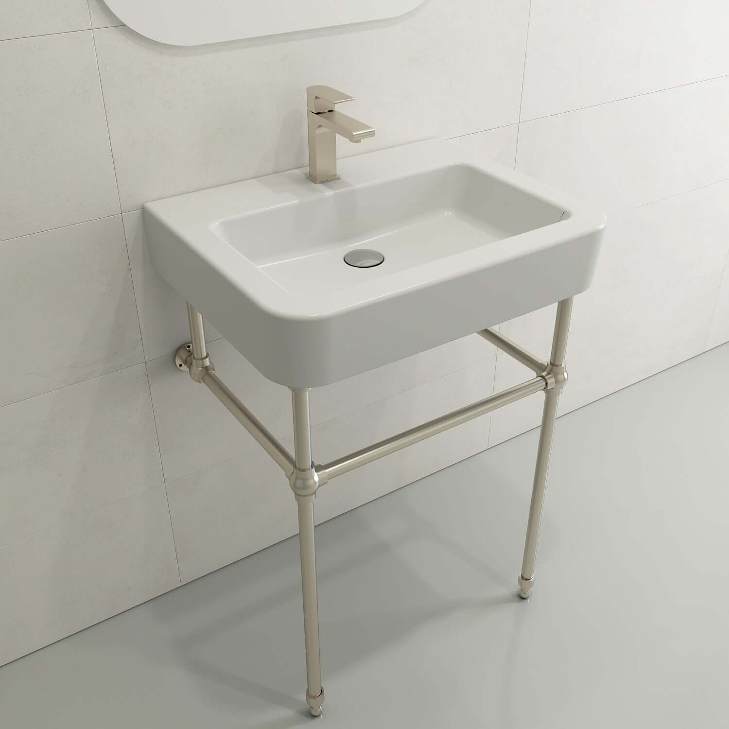 Alternate Image for BOCCHI Parma 26" Rectangle Wallmount Fireclay Bathroom Sink, Matte White, Single Faucet Hole, 1123-002-0126