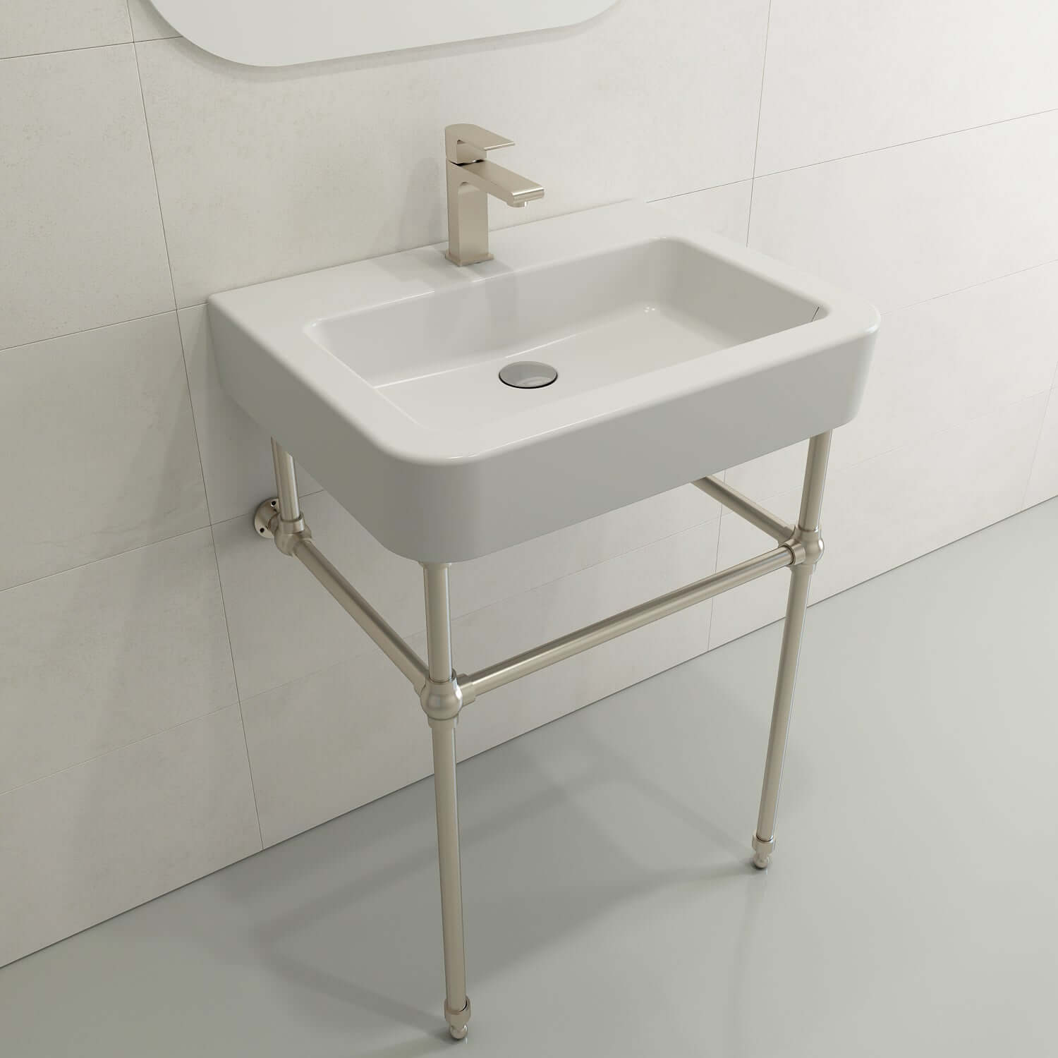 Alternate Image for BOCCHI Parma 26" Rectangle Wallmount Fireclay Bathroom Sink, Matte White, Single Faucet Hole, 1123-002-0126