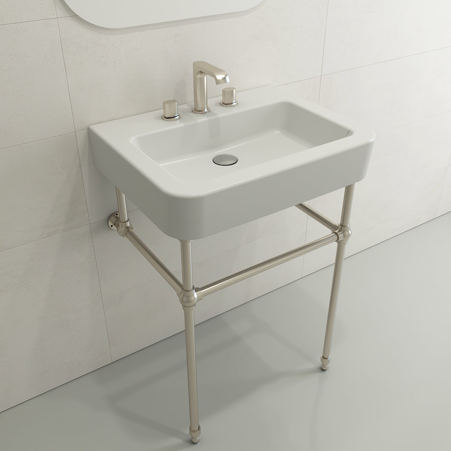 Alternate Image for BOCCHI Parma 26" Rectangle Wallmount Fireclay Bathroom Sink, Matte White, 3 Faucet Hole, 1123-002-0127