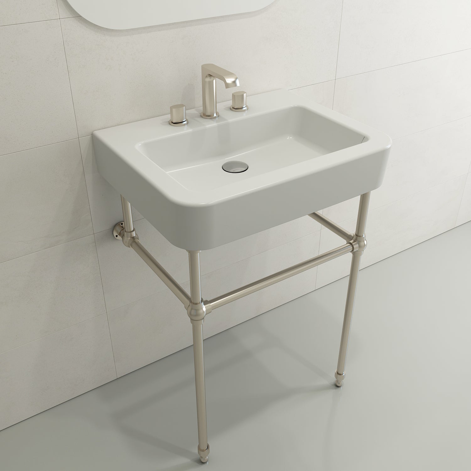 Alternate Image for BOCCHI Parma 26" Rectangle Wallmount Fireclay Bathroom Sink, Matte White, 3 Faucet Hole, 1123-002-0127