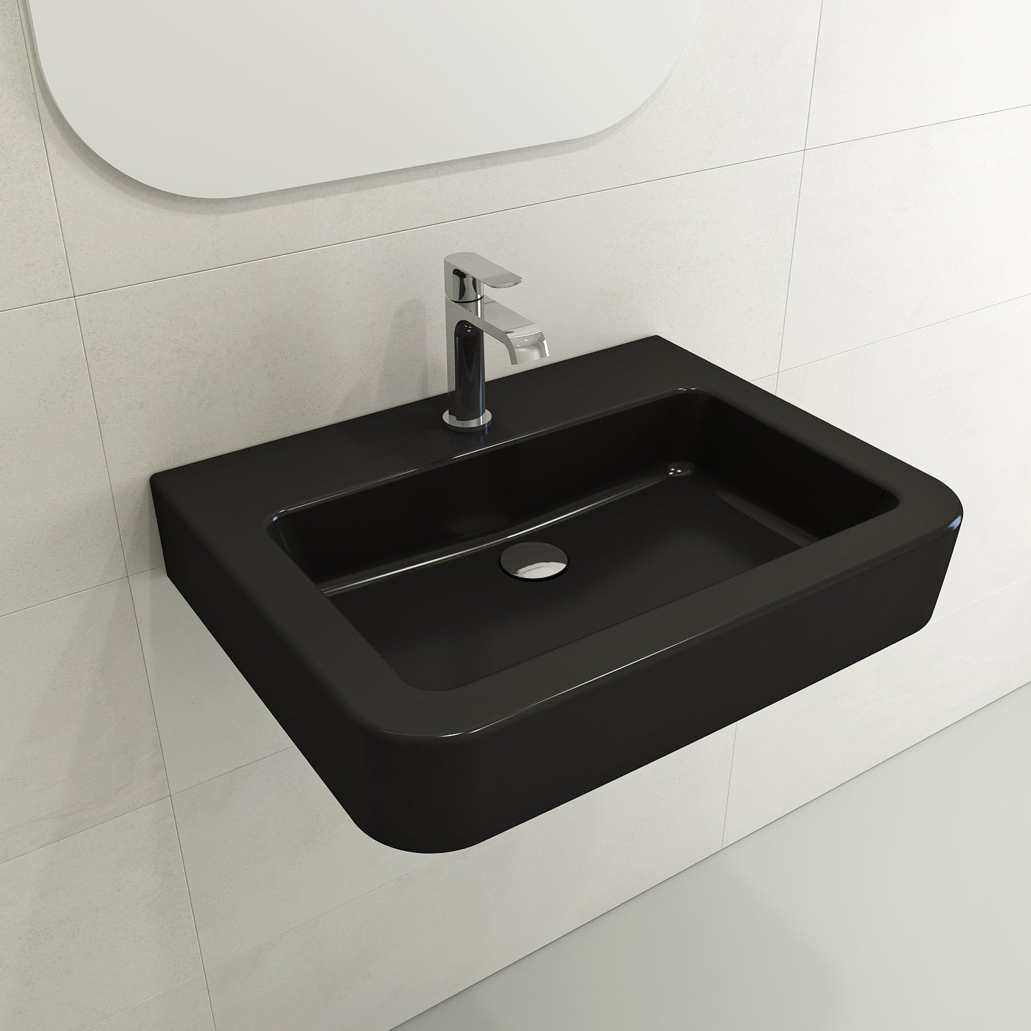 BOCCHI Parma 26" Rectangle Wallmount Fireclay Bathroom Sink, Matte Black, Single Faucet Hole, 1123-004-0126