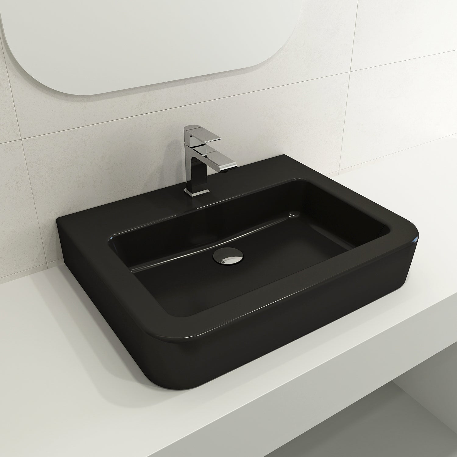 Alternate Image for BOCCHI Parma 26" Rectangle Wallmount Fireclay Bathroom Sink, Matte Black, Single Faucet Hole, 1123-004-0126